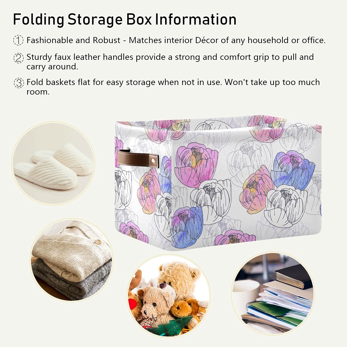 Elegant Poppy Floral Foldable Fabric Storage Bins - Large Capacity Closet Organizers with Reinforced Handles (2-Pack) | Perfect for Bedroom, Closet & Toy Organization