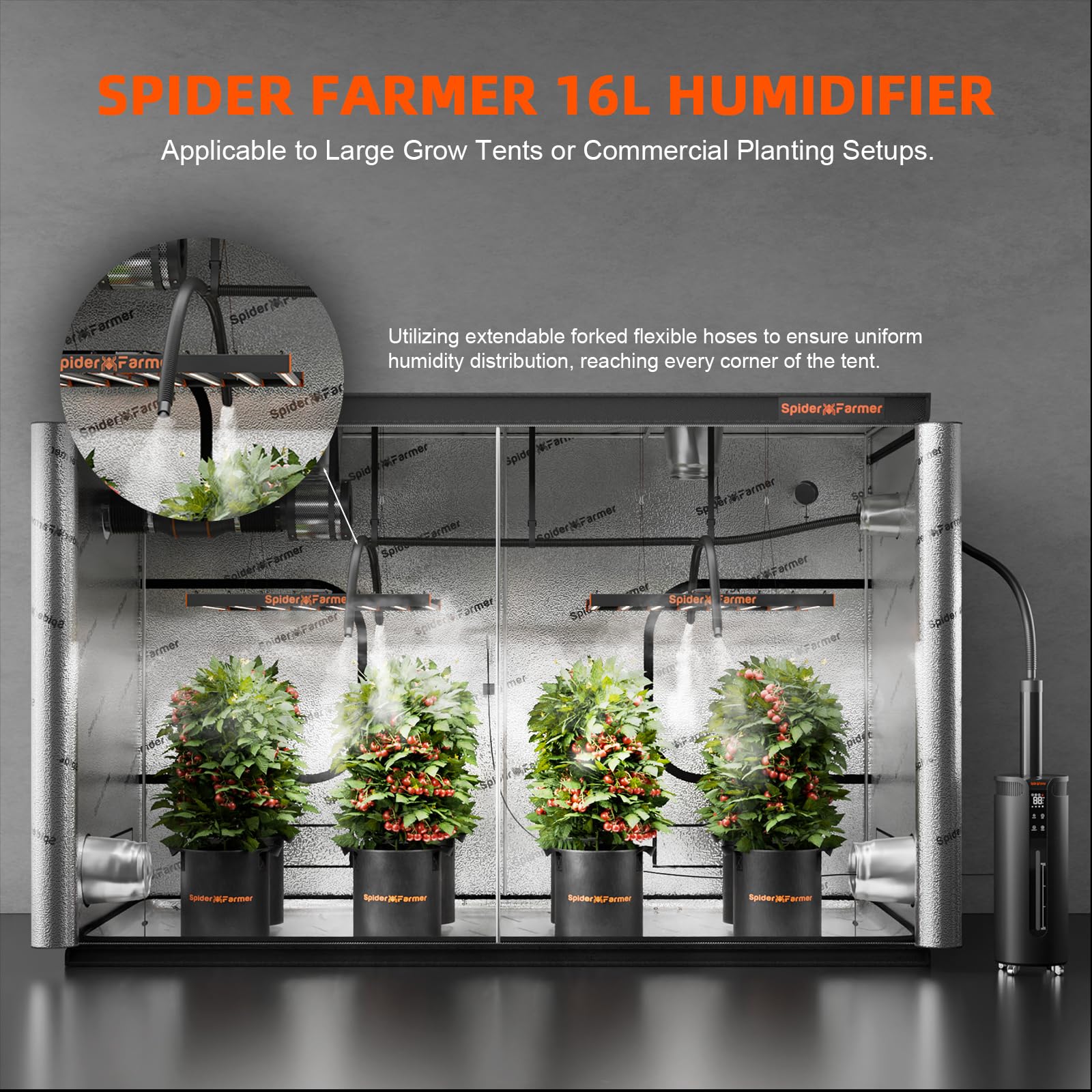 Spider Farmer 16L Large Room Cool Mist Humidifier with Humidistat & Timer - Ultrasonic Top Fill Plant Humidifier for Grow Tents, Mushroom Greenhouses, Bedrooms - Perfect for Indoor Gardening, Plant Care & Home Comfort