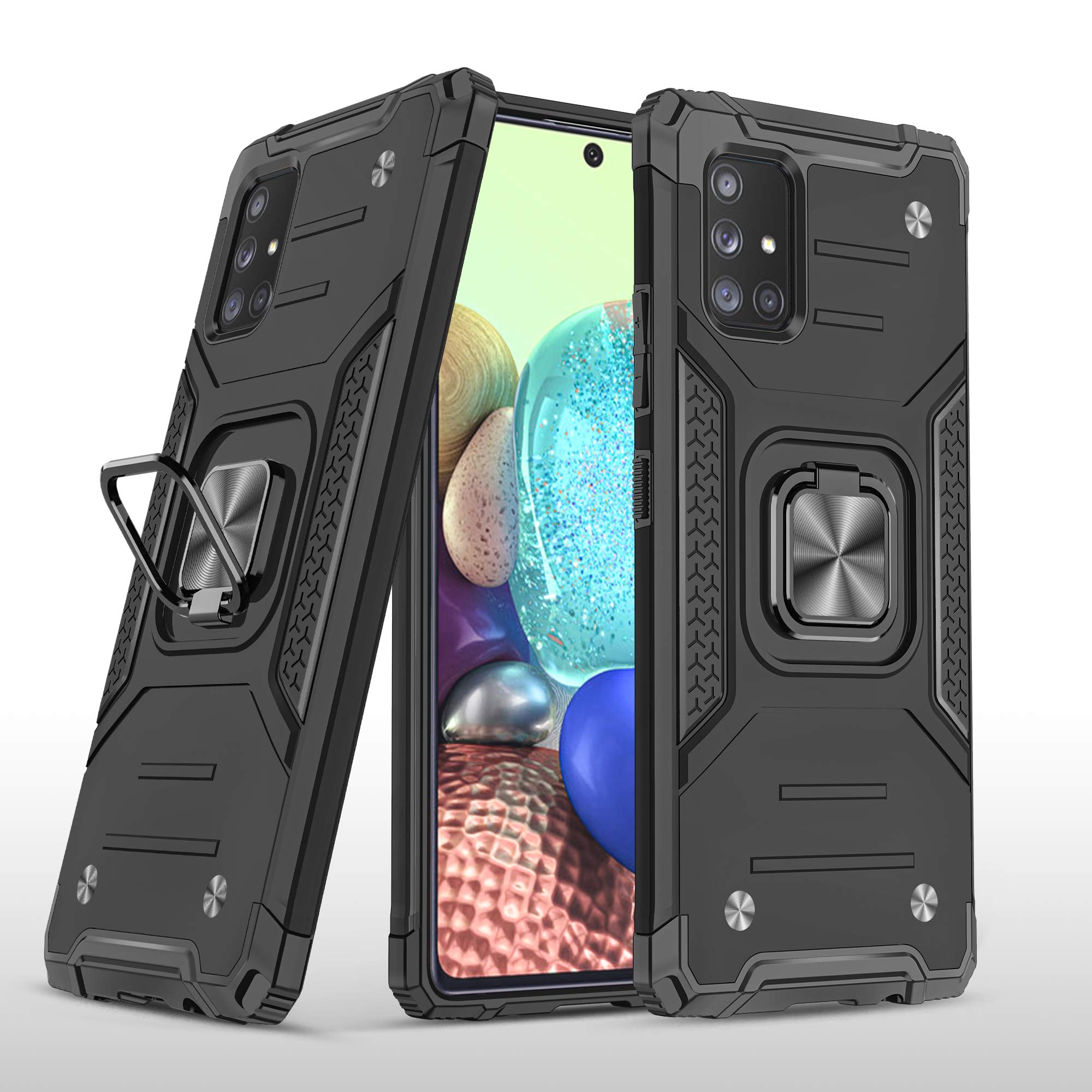 Samsung Galaxy A71 5G Case with Tempered Glass Screen Protector - Military Grade Protective Phone Cover with Magnetic Car Mount & Kickstand (Black) - Perfect for Work, Travel, and Outdoor Activities