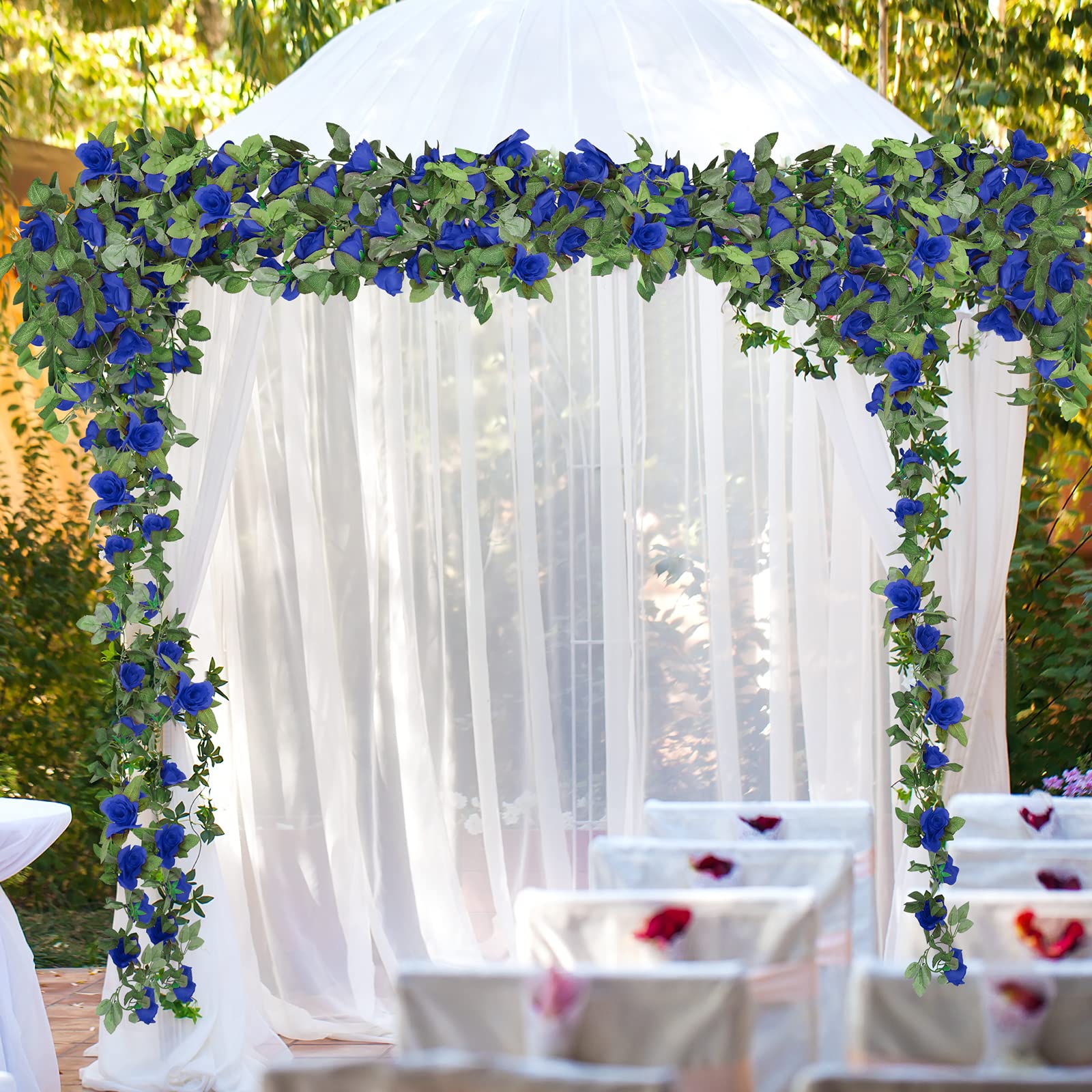 3PCS 7.22Ft Artificial Silk Rose Vine Garland - Blue Hanging Flowers for Wedding, Baby Shower, Home & Outdoor Decor - Perfect for Party, Garden, and Indoor Decoration