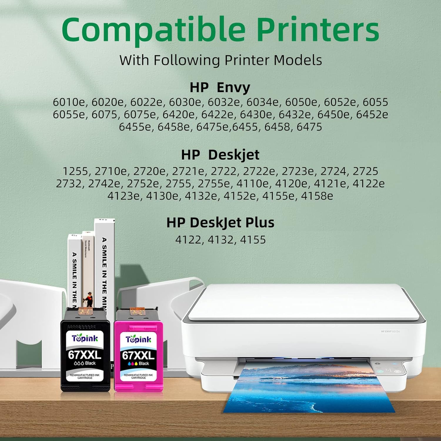 HP 67 & 67XL Ink Cartridges - Compatible with Envy 6000/6055/6052/6058/6075, Envy Pro 6400/6455/6452/6458, DeskJet 1255/2732/2752/2755/4140/4152/4155 Series - High Yield Printer Ink Replacement for Home & Office Printing Needs