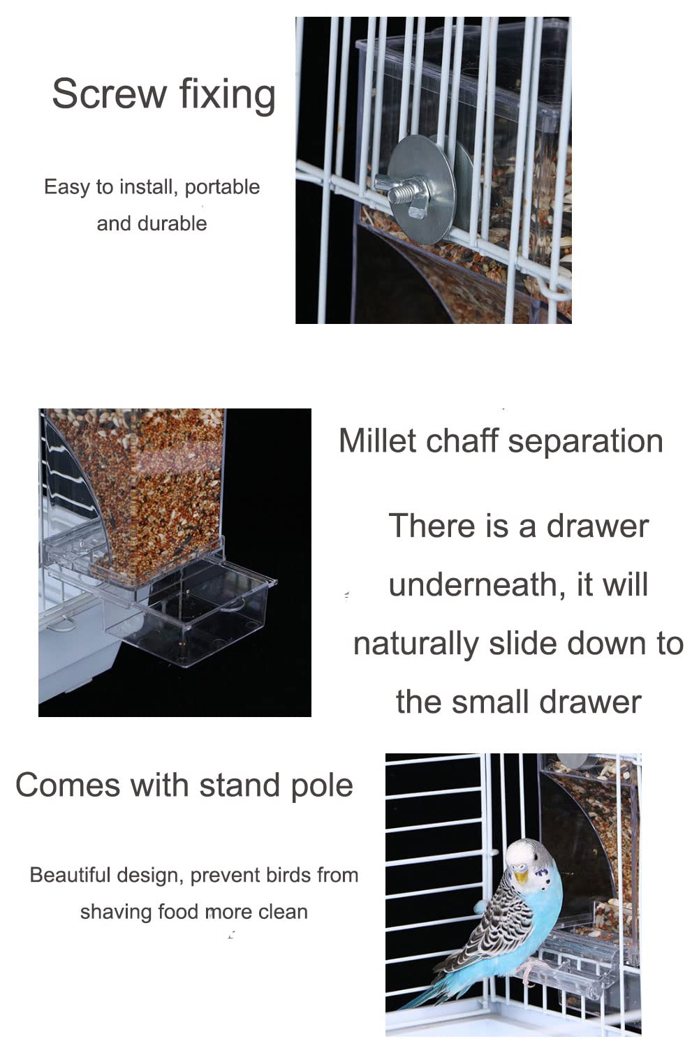 Automatic No-Mess Bird Feeder - Hanging Bird Cage Accessories for Parakeets, Canaries, Cockatiels & Finches - Perfect for Outdoor & Indoor Bird Watching