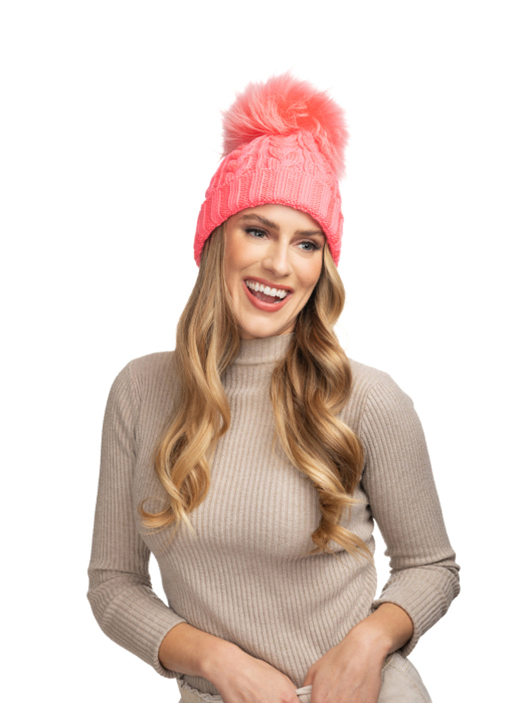 Charlie Cable Knit Hat - Soft & Warm Winter Beanie for Women & Men - Neon Coral - Perfect for Skiing, Snowboarding & Outdoor Activities