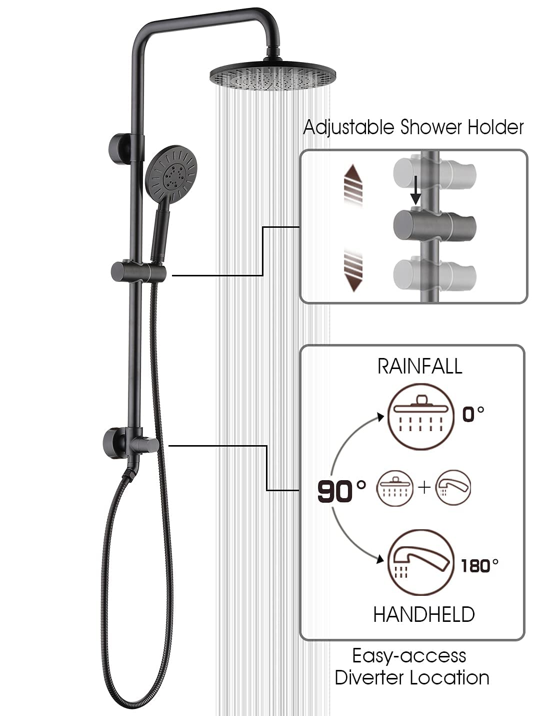 Premium 9 Inch Rain Shower Head with 3-Function Hand Shower - Dual Shower Combo Set with 69