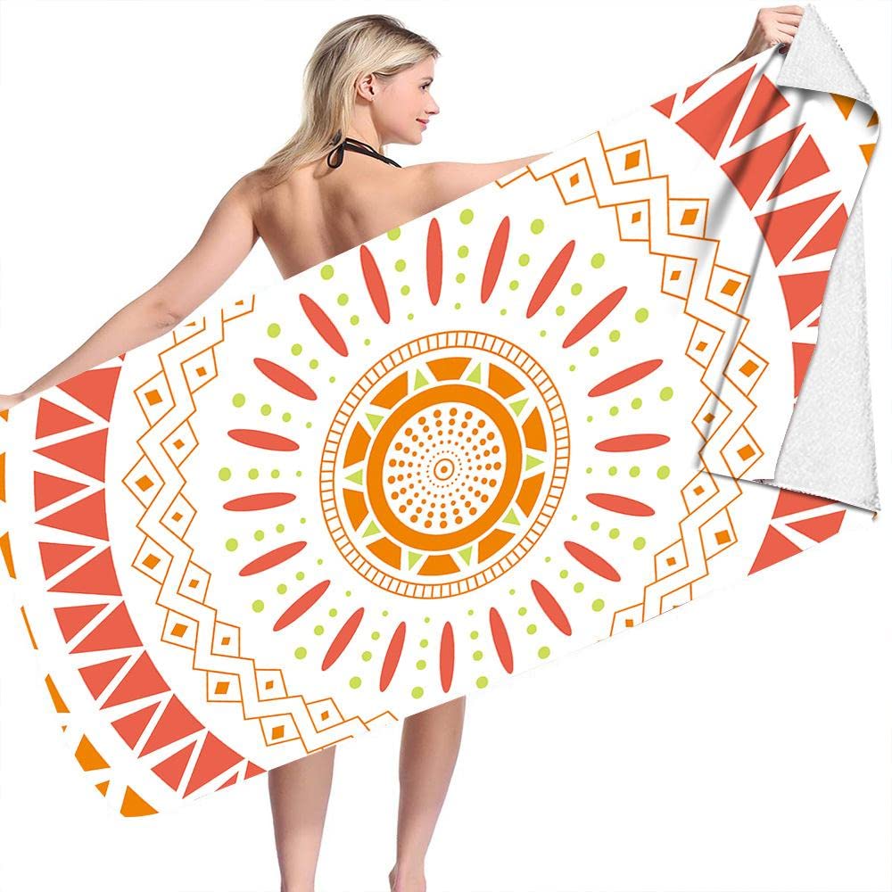 2-Pack Farmhouse Bathroom Towels - Orange Mandala Beach Towels with 3D Printing, UV Protection & Quick-Dry Microfiber - 14x30 Inch Sand-Free Bath & Swim Towels for Pool, Beach, Yoga, Travel & Spa Use