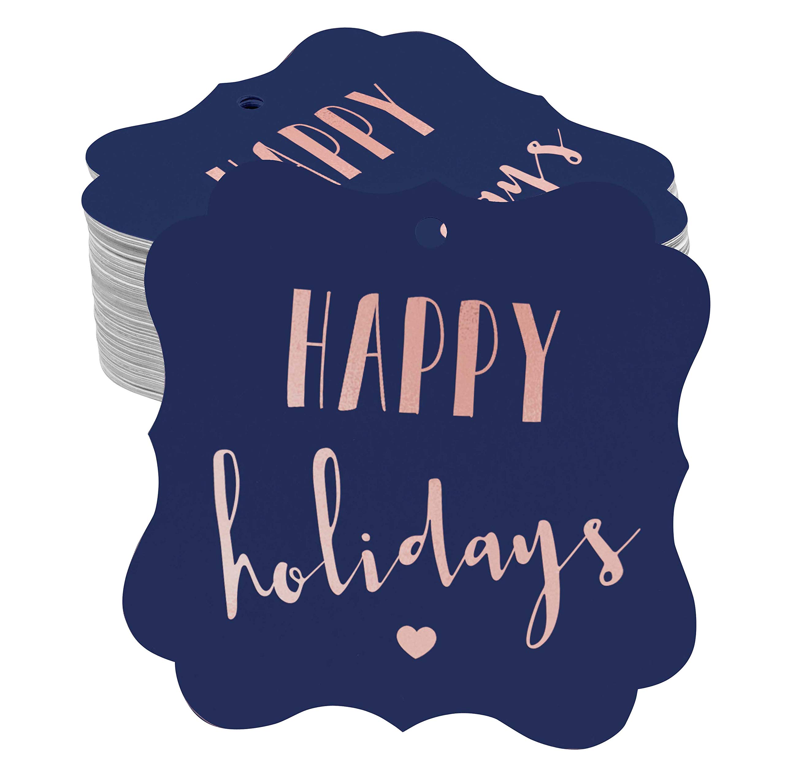 50 Pack Real Rose Gold Foil Bracket-Shaped Gift Tags - Elegant Holiday Party Favor Tags for Christmas, Weddings, Baby Showers & Special Events
