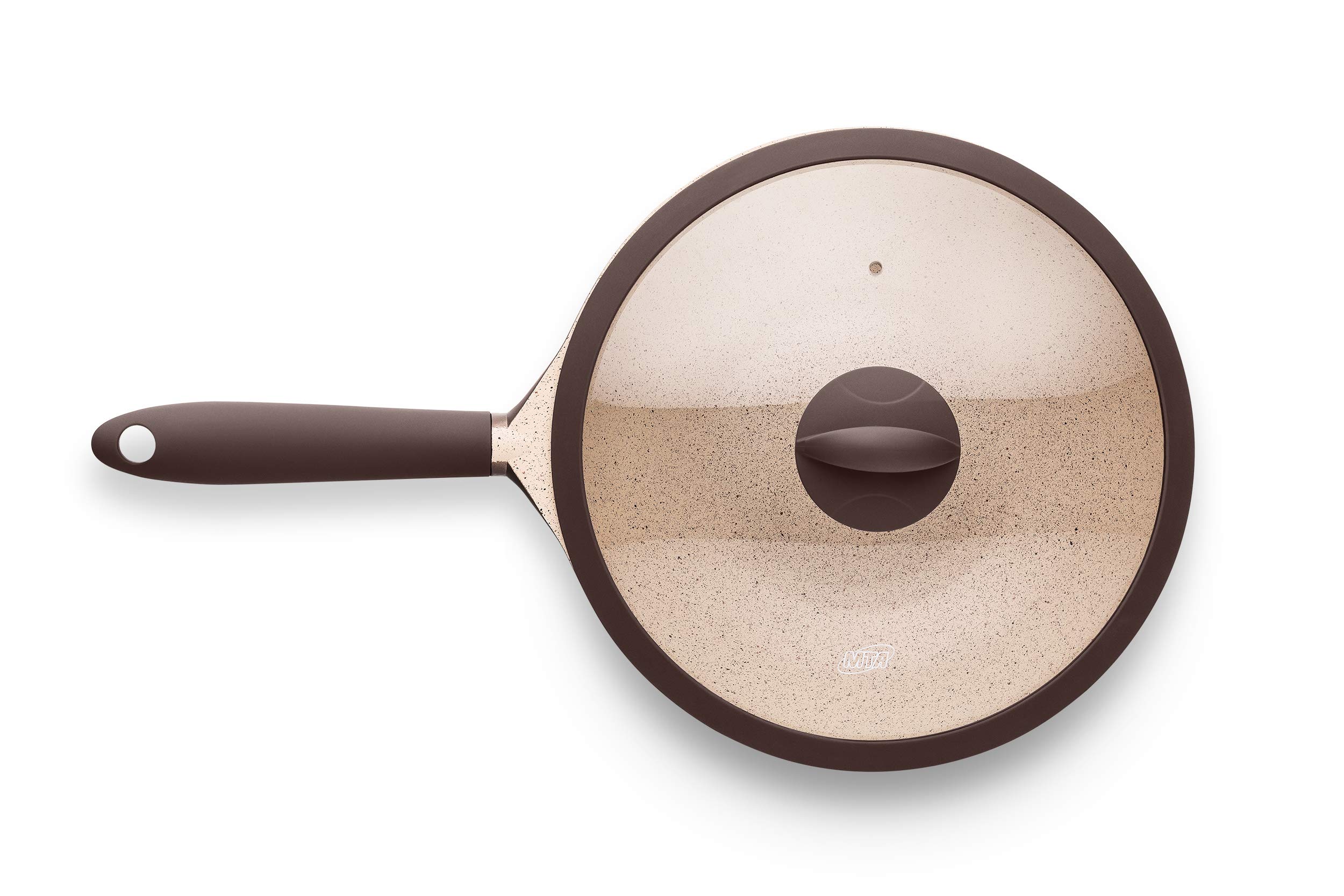 MTA WOK Induction Cookware Set - 28cm/3.8L Belgian Glass Lid Aluminum Pan with Ceramic Coating, Brown - Perfect for Stir Fry, Sauteing & Asian Cooking