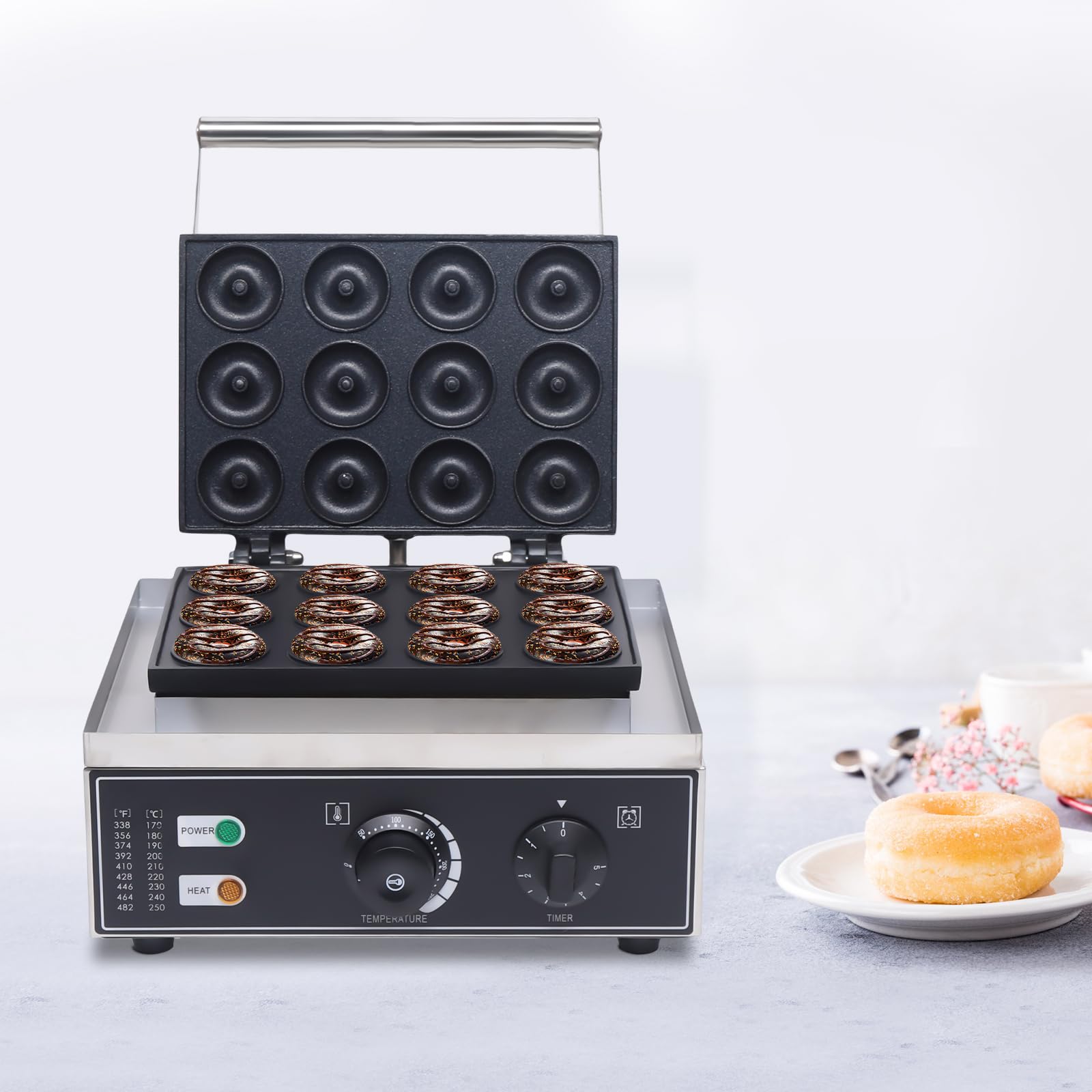 Mini Donut Maker Electric Machine - 1500W Nonstick Commercial Doughnut Baker for Home Use - Stainless Steel 12-Count Donut, Cupcake & Mini-Pie Maker - Perfect for Breakfast, Parties & Small Business Baking