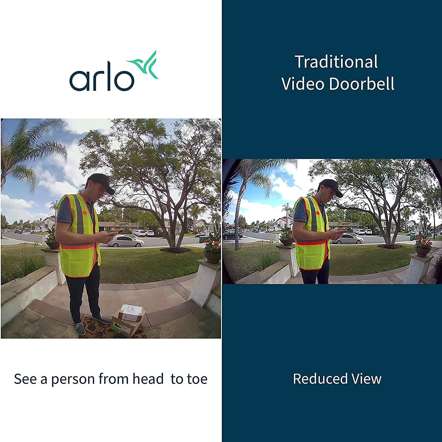 Arlo Essential Wire-Free Video Doorbell - HD Security Camera with 180° View, Night Vision, 2-Way Audio, WiFi Connected (No Hub Needed), Wireless/Wired Installation - White | Smart Home Security for Front Door Monitoring & Package Delivery Alerts