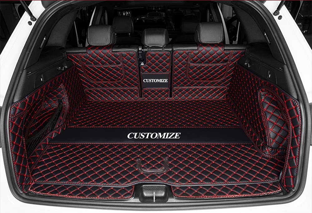 Premium Car Trunk Mat + Back Seat Protector + Side Door Protectors for Tesla, BMW, Mercedes, Volvo, Mazda, Jeep, Lexus, Porsche, Infiniti & Maserati - Waterproof, Anti-Slip, All-Weather Protection (Black/Red) - Perfect for Road Trips, Family Travel & Pet Transport