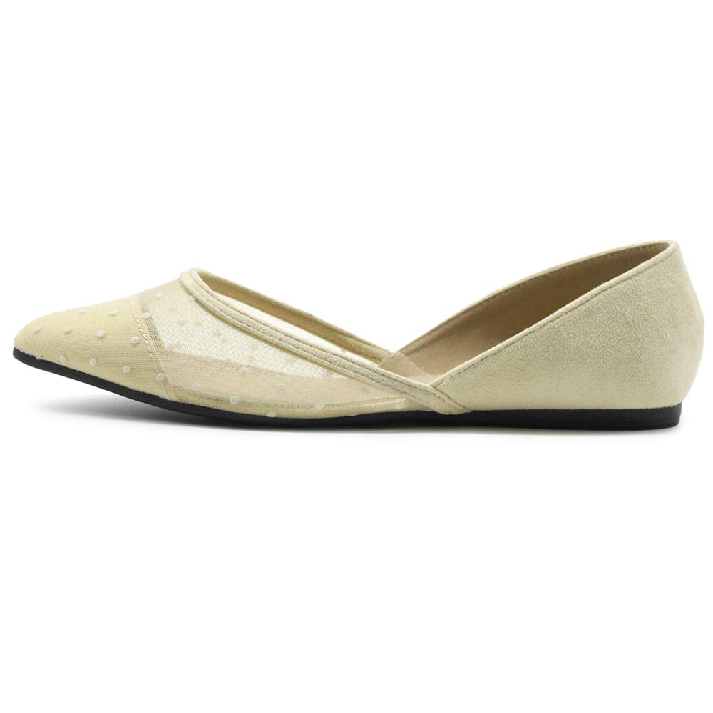 Ollio Women's Ballet Flats - Faux Suede Floral Lace Pointed Toe Shoes with Breathable Mesh for Comfort | Perfect for Work, Weddings & Casual Outfits