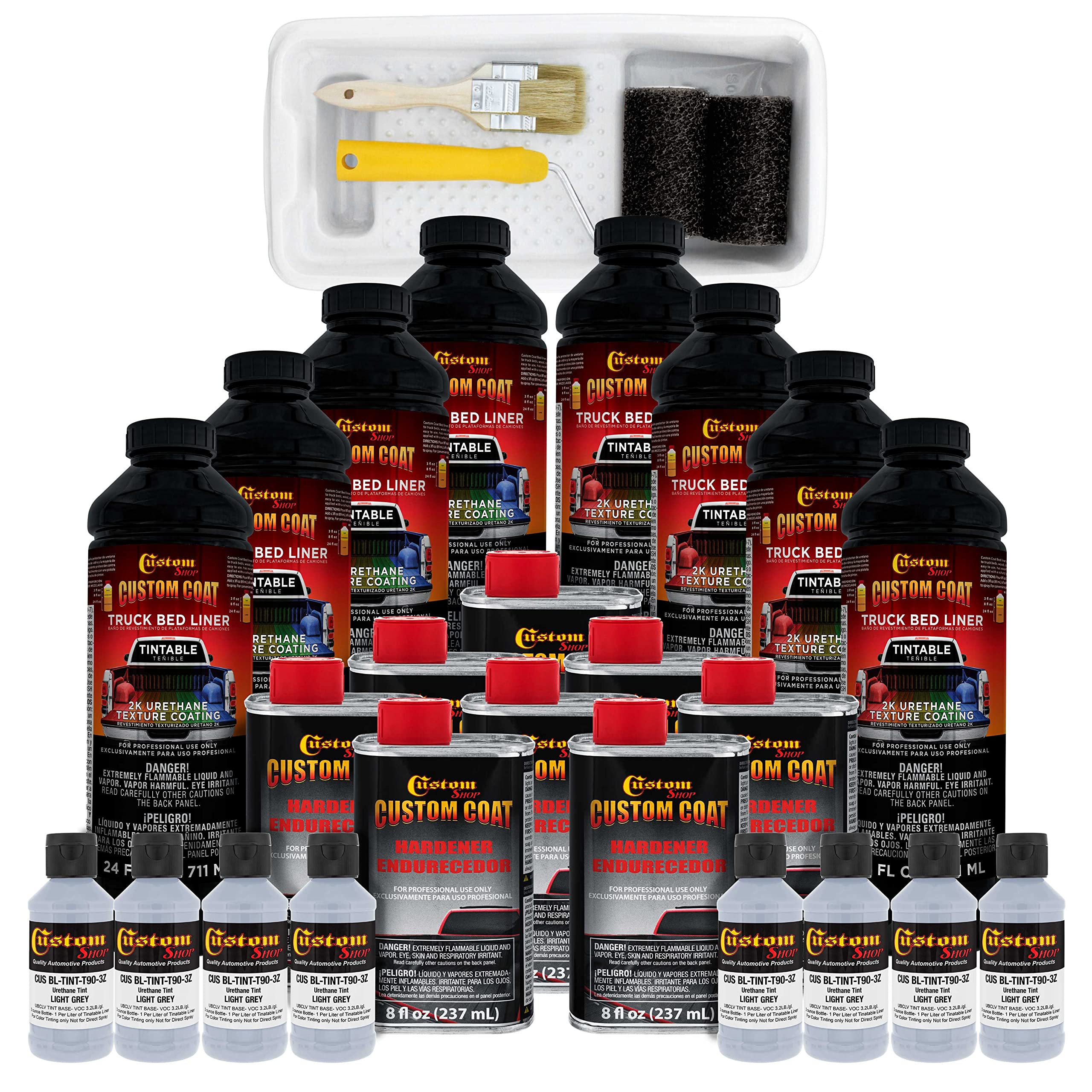 Federal Standard #36375 Light Gray T9 Urethane Truck Bed Liner Kit - 2 Gallon Roll-On, Brush-On or Spray-On Protective Coating with Roller Applicator | Durable Textured Finish for Pickup Trucks, Trailers & Automotive Protection