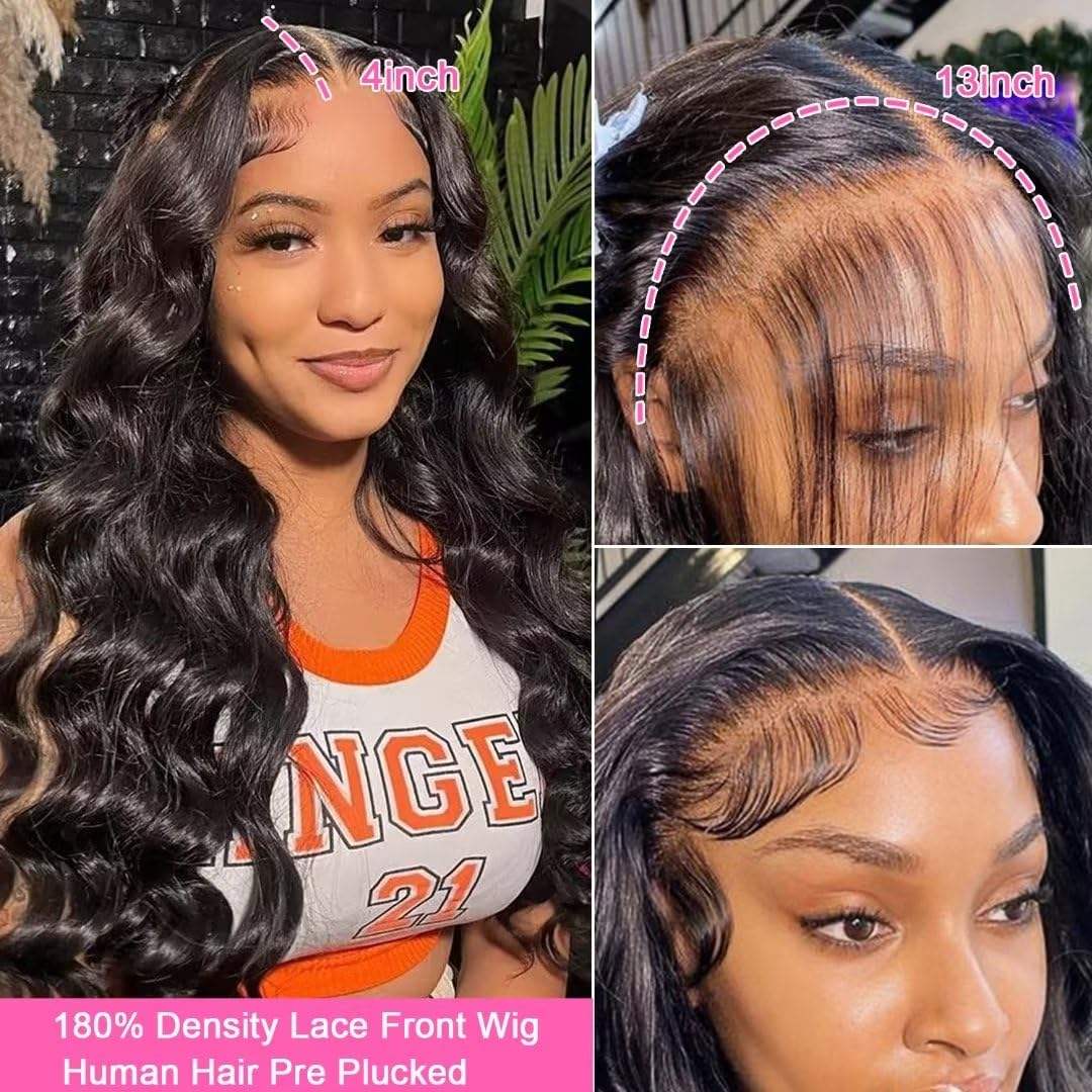 13x4 HD Lace Front Wigs Human Hair - 26 Inch Body Wave Pre Plucked 180 Density Virgin Hair - Perfect for Daily Wear, Cosplay & Special Occasions