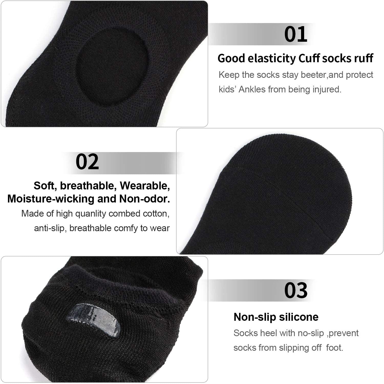 Auranso Girls & Boys No Show Socks 10 Pack - Anti Slip Low Cut Toddler Socks for School, Sports & Everyday Wear