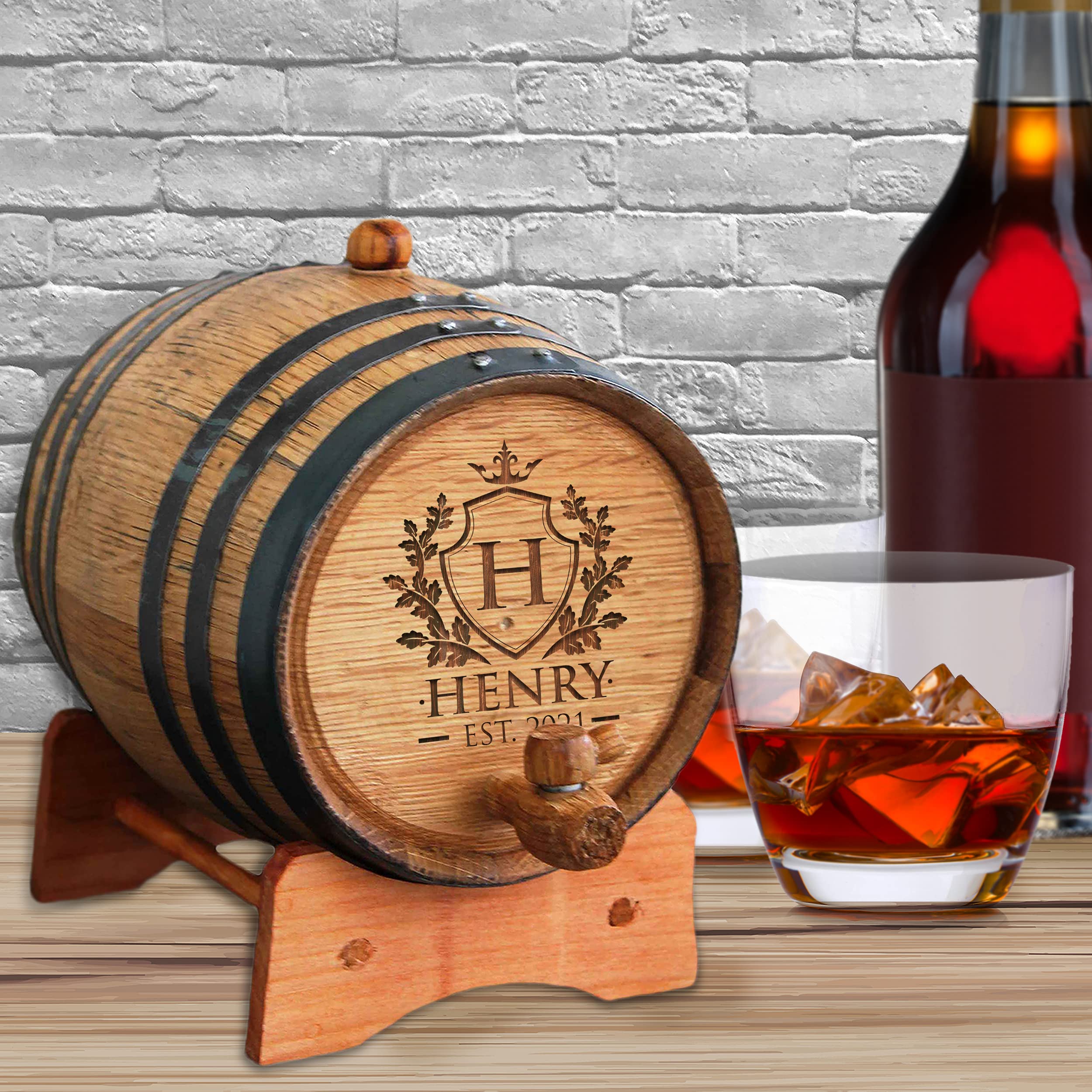 Personalized Whiskey Bourbon Scotch Barrel - Engraved Oak Mini Cask Gift for Men - Custom 3 Liter Wood Barrel with Knight Design - Perfect for Anniversary, Birthday & Retirement Gifts