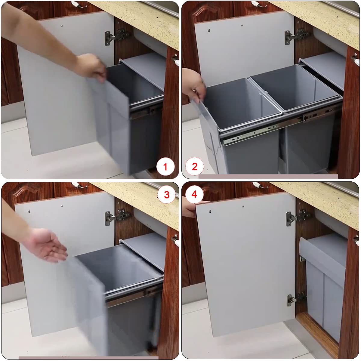 Nisorpa 40L/10.6Gal Dual Compartment Pull-Out Trash Can - Under Sink Cabinet Garbage Bin with Lid - Soft Close Sliding Recycling Container for Kitchen, Commercial Use - Gray (Perfect for Small Spaces & Waste Sorting)