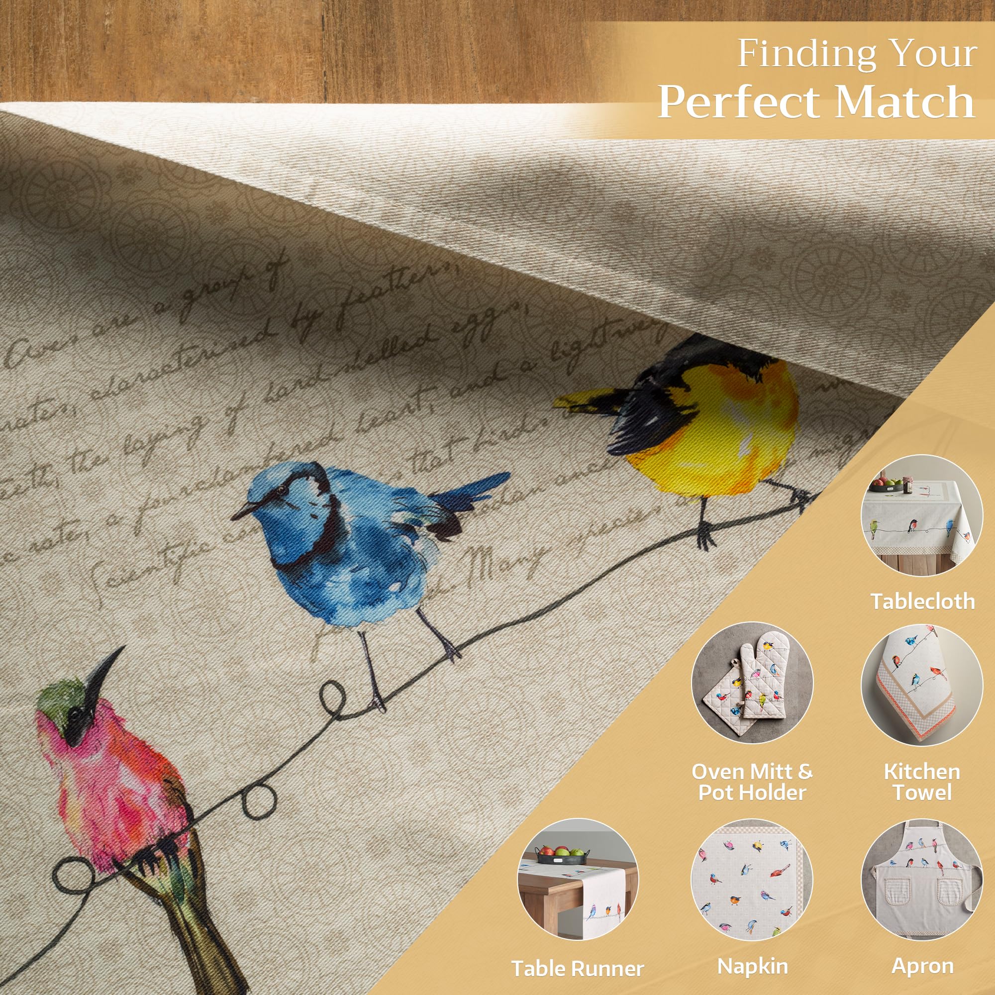Hermine Cotton Placemats Set of 4 - 100% Washable Cloth Table Mats for Kitchen, Dining, Wedding & Restaurant - Easter & Spring Summer Decor (Bird on Wire Design, 13x19 Inch) - Perfect for Holiday Dinners, Buffet Parties & Home Decor
