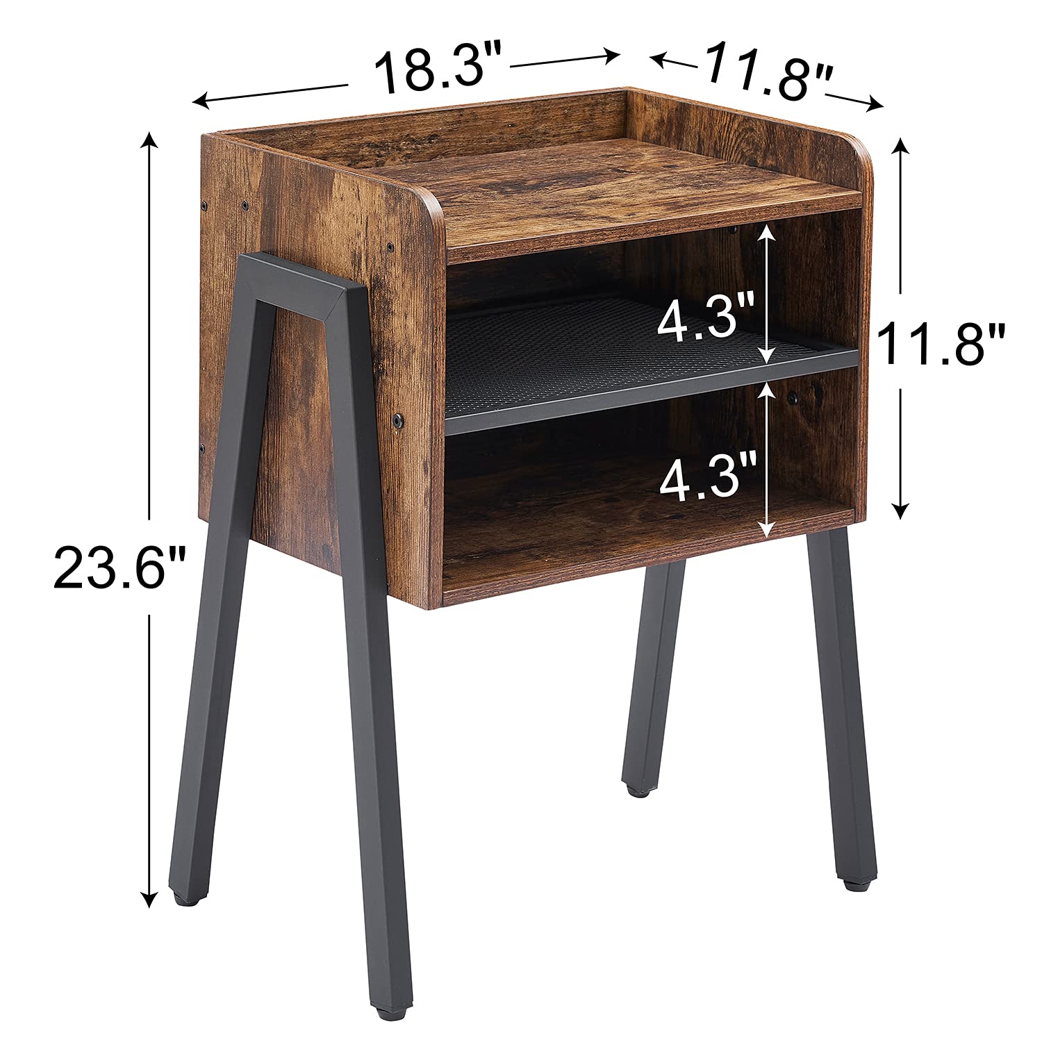 VECELO 2-Pack Industrial Nightstand Set - Rustic Brown Stackable End Tables with 2-Tier Open Storage for Bedroom, Living Room & Small Spaces | Perfect for Apartment Decor, Studio Furniture & Space-Saving Home Organization