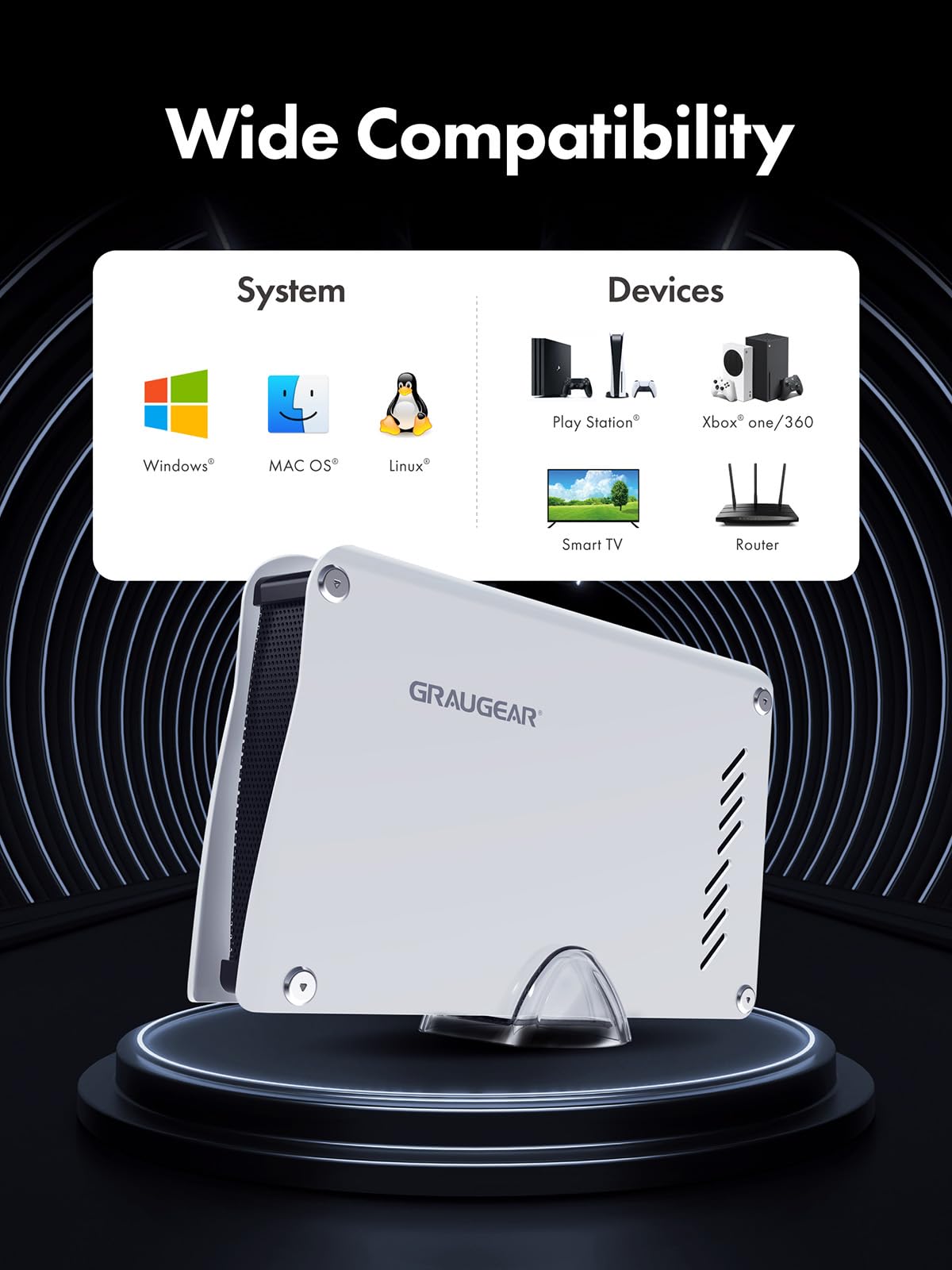 GRAUGEAR 4TB External Hard Drive for PS5/PS4 - High-Speed USB 3.2 Portable HDD with Aluminum Case, Includes USB-C & USB-A Cables - Perfect for Gaming, Backup & Storage Expansion