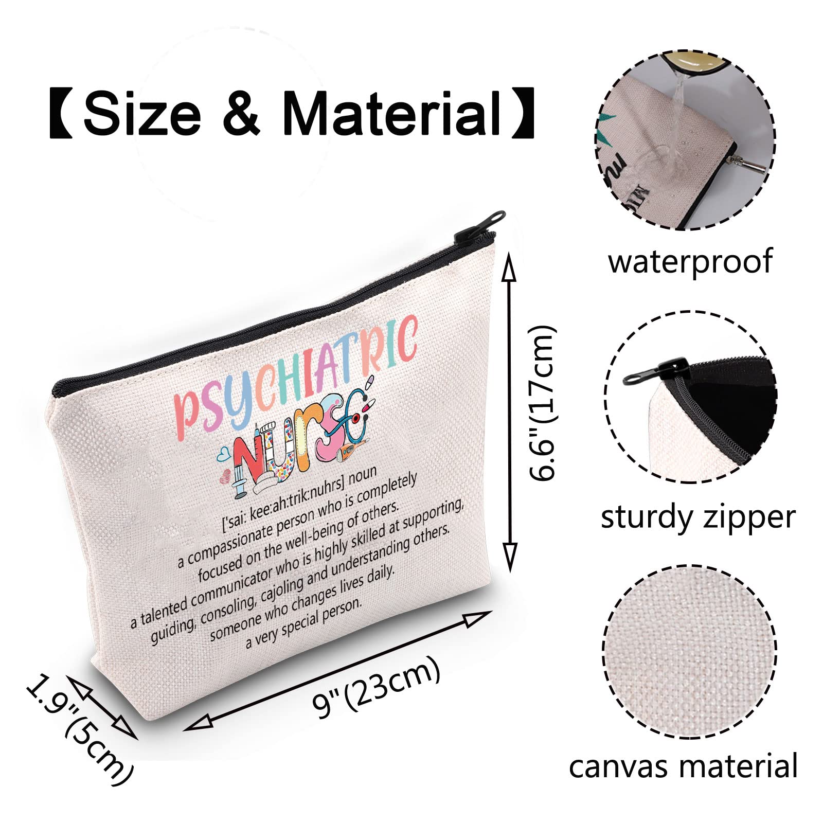 Psychiatric Nurse Makeup Bag - Waterproof Cosmetic Pouch for Mental Health Professionals | Perfect Gift for Psych Nurses, Therapists & Psychotherapists | Durable Zippered Toiletry Organizer for Work, Travel & Daily Use