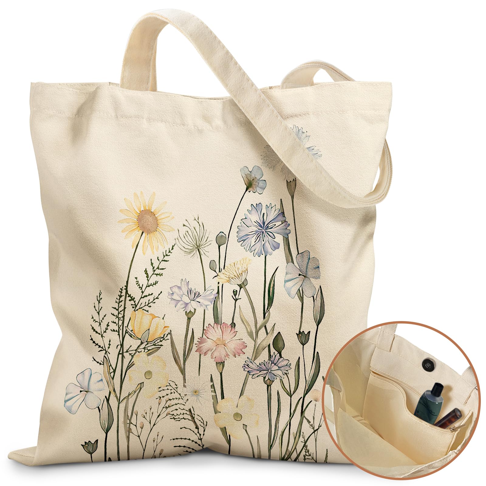 Stylish Canvas Tote Bag for Women - Magnetic Buckle & Zipper Pocket | Perfect for Work & Shopping