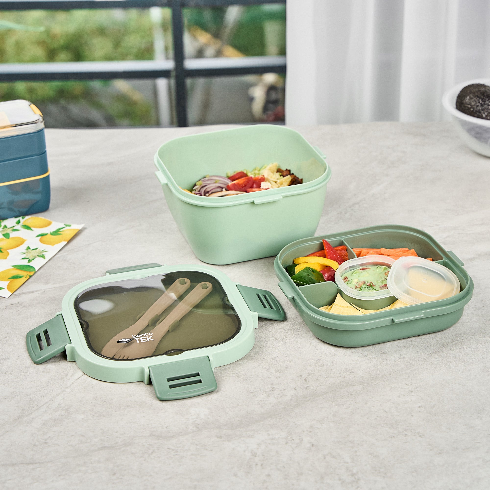Bento Tek 58 oz BPA Free Microwave Safe Lunch Box with Fork & Knife - 7.25
