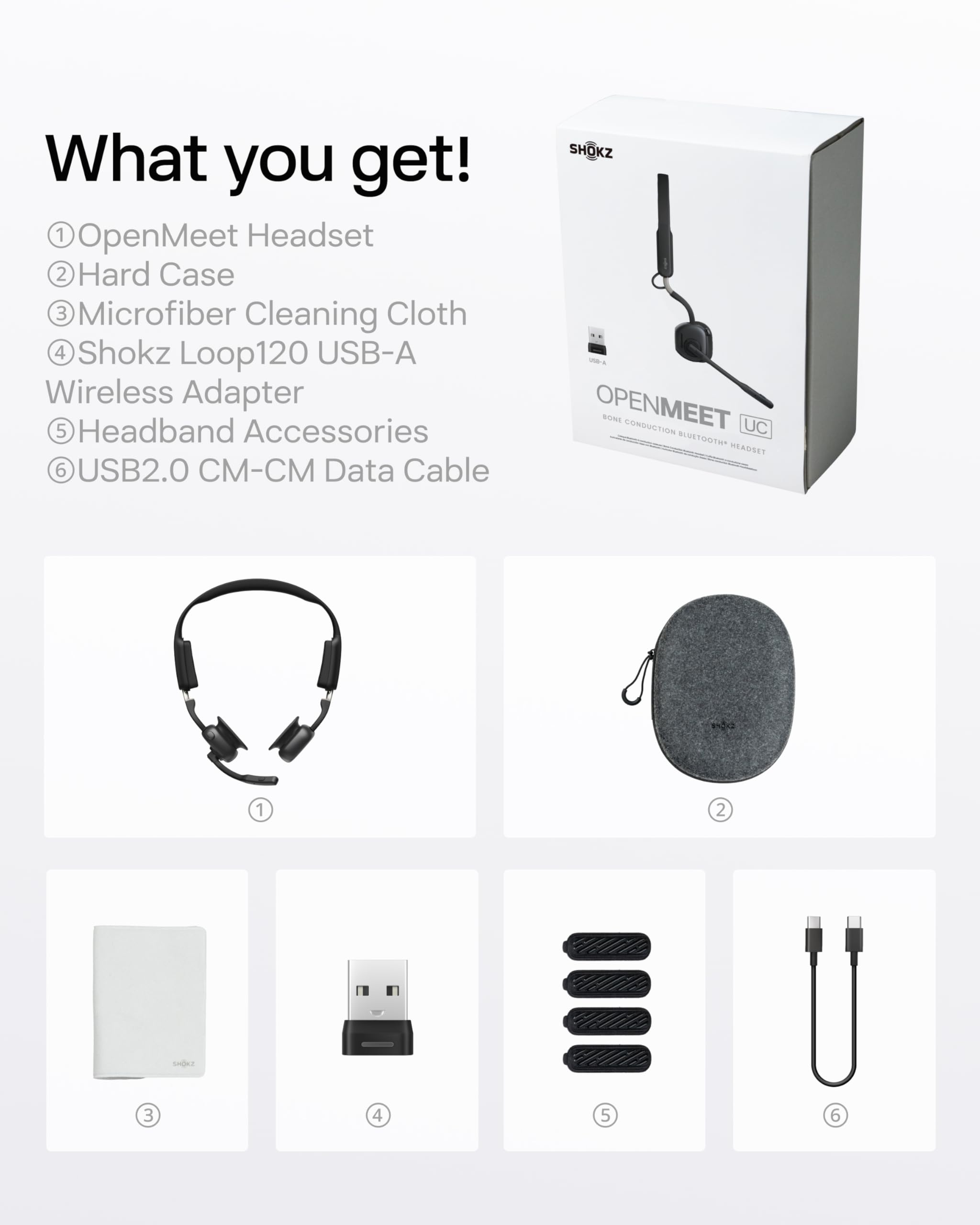 SHOKZ OpenMeet UC Wireless Open-Ear Bluetooth Headset with Noise Cancelling Mic for PC & Mac - USB-A Dongle, Mute Button, Custom Fit & Smart App Control - Perfect for Remote Work, Video Calls & Office Meetings (Model C610 UC)