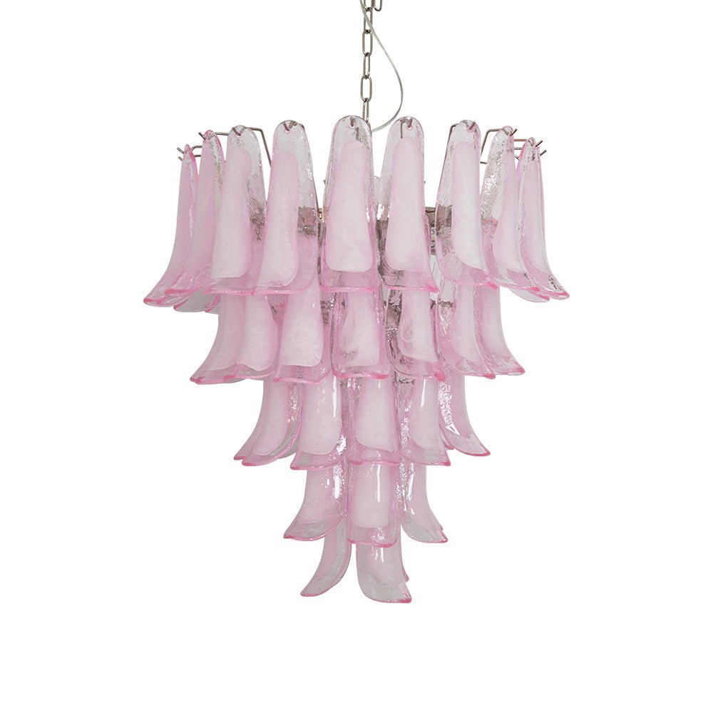 Murano Pink Glass Petals Chandelier - Elegant Venetian Crystal Ceiling Light for Dining Room, Bedroom & Living Room Decor