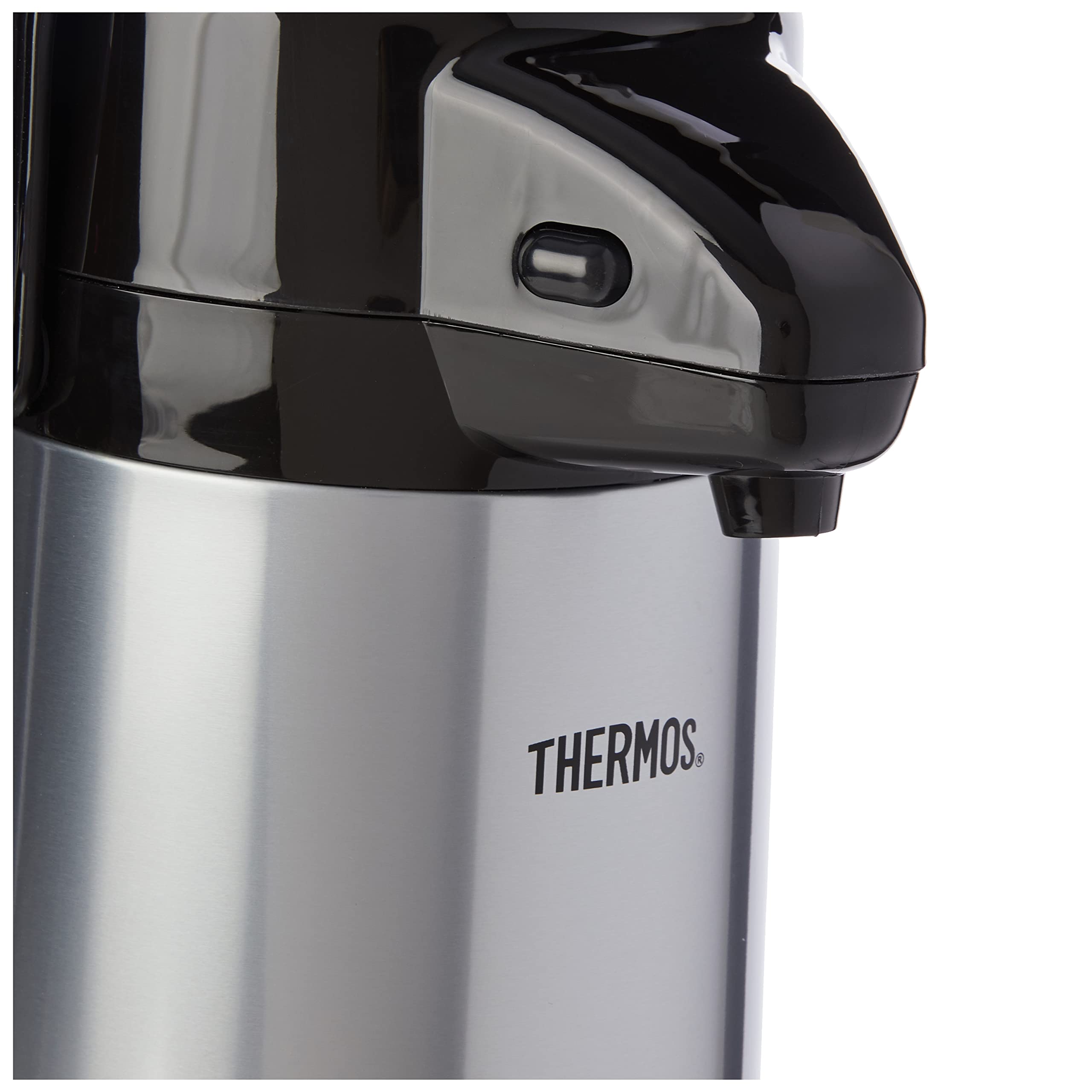 Thermos 8721848 Stainless Steel Push Button Pump Pot - 1.9L/64oz Vacuum Insulated Hot Water Dispenser for Coffee, Tea & Office Use