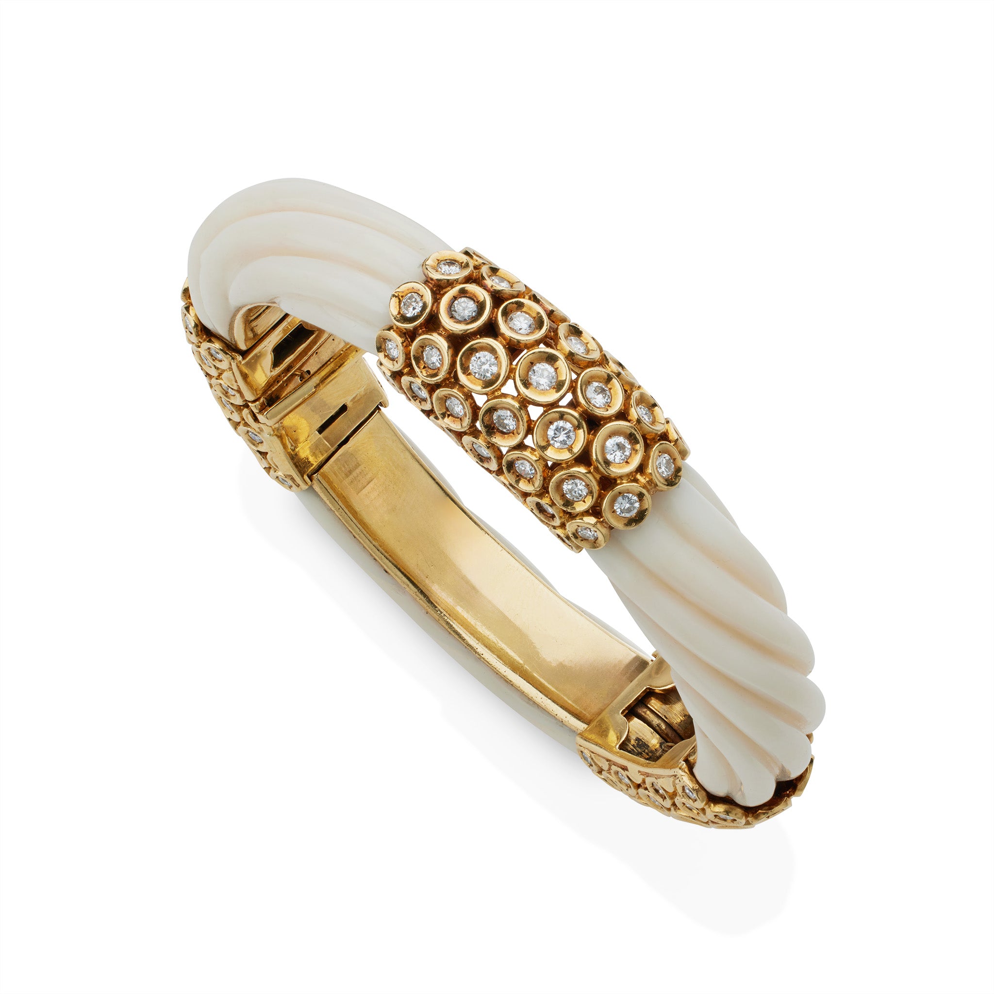 Van Cleef & Arpels White Coral & Diamond Bracelet for Women - Luxury 18K Gold Jewelry Gift for Anniversary, Wedding & Special Occasions