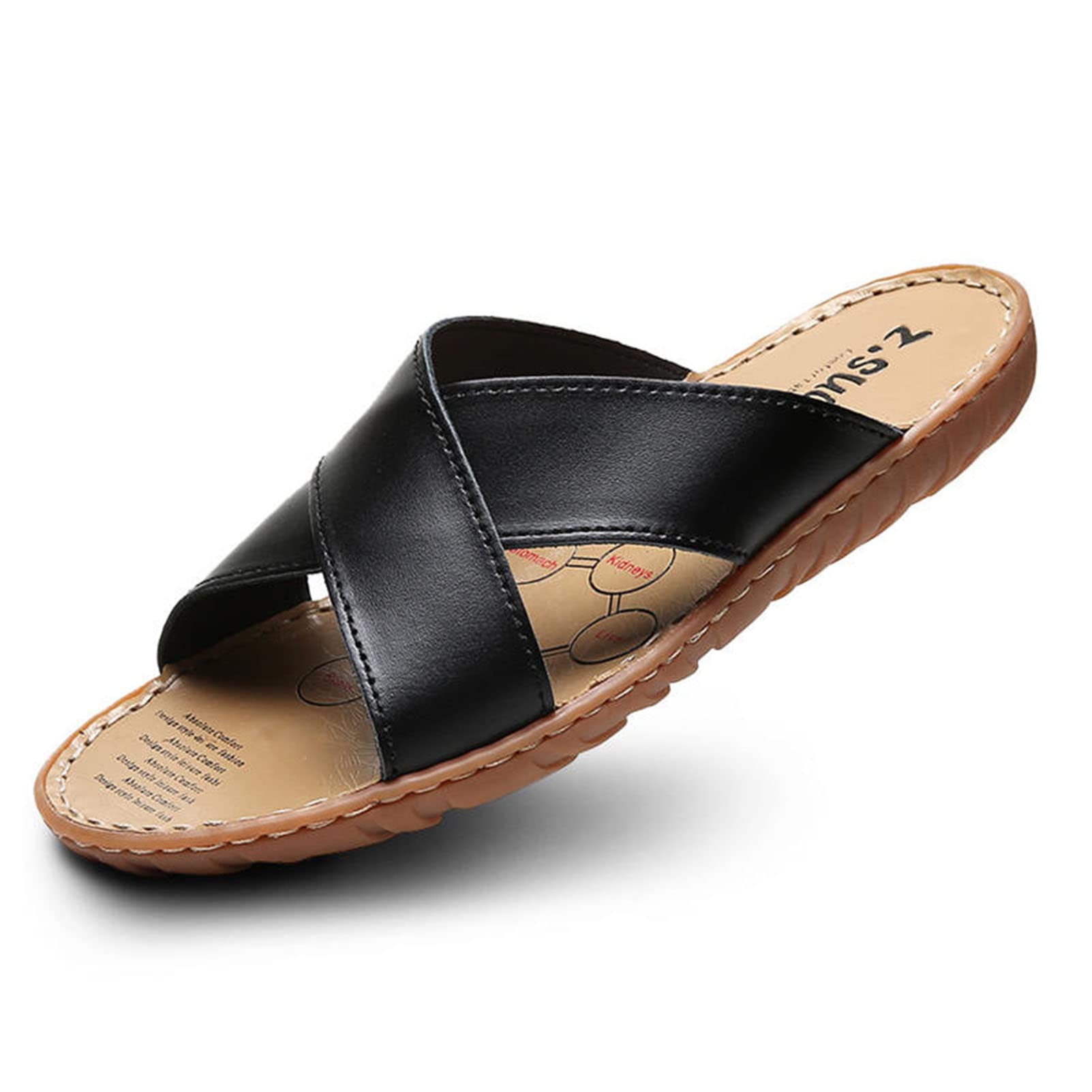 Men's Casual Leather Slippers with Arch Support - Anti-Slip Outdoor Fisherman Sandals | Lightweight Open-Toe Sports Slides for Bathroom, Living Room & Pool | Perfect for Home Relaxation, Beach Walks and Summer Comfort