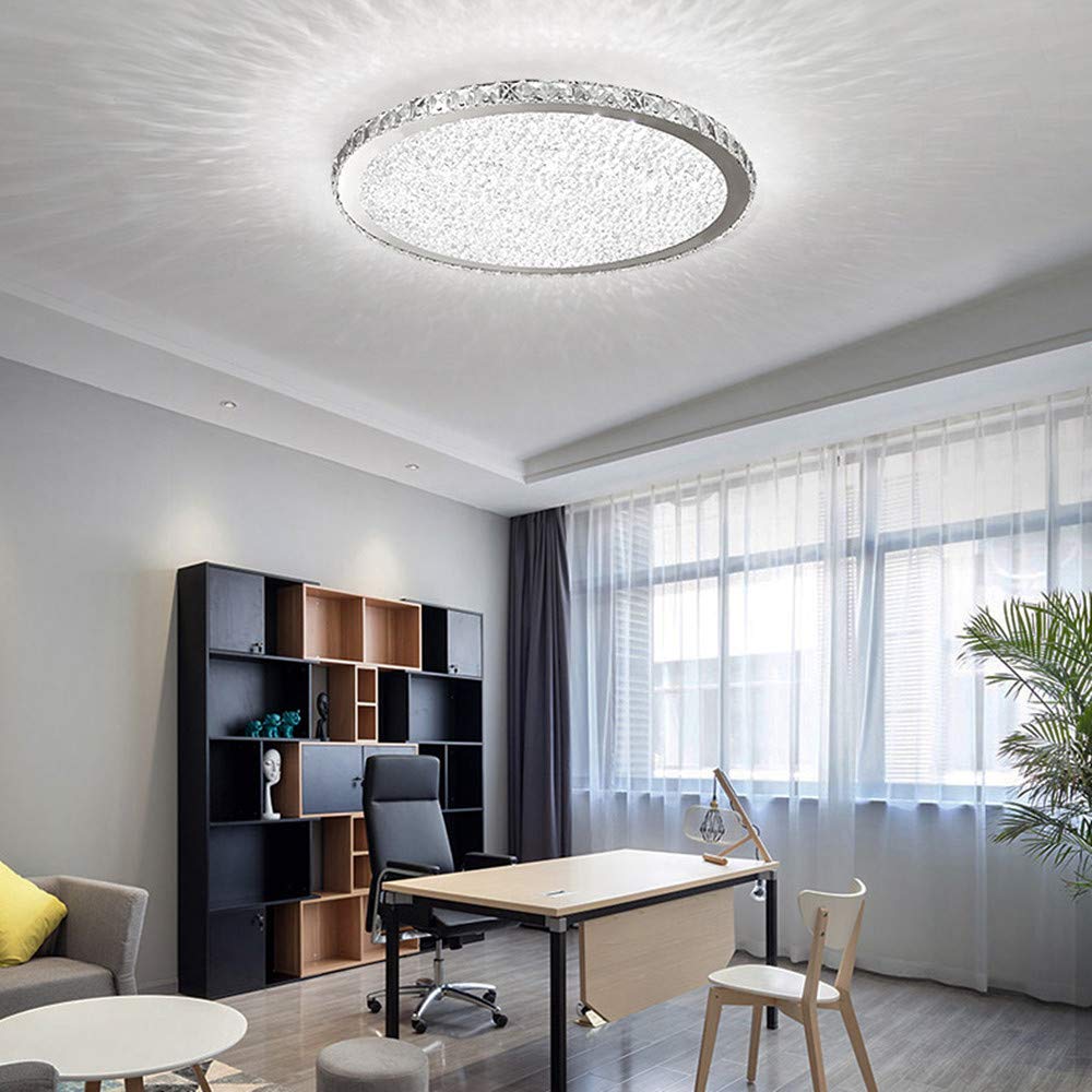Luxury Modern Crystal Round LED Flush Mount Ceiling Light Fixture - 23.5 Inch White Close to Ceiling Chandelier for Living Room, Bedroom, Dining Room & Restaurant - Perfect for Ambient Lighting and Home Decor