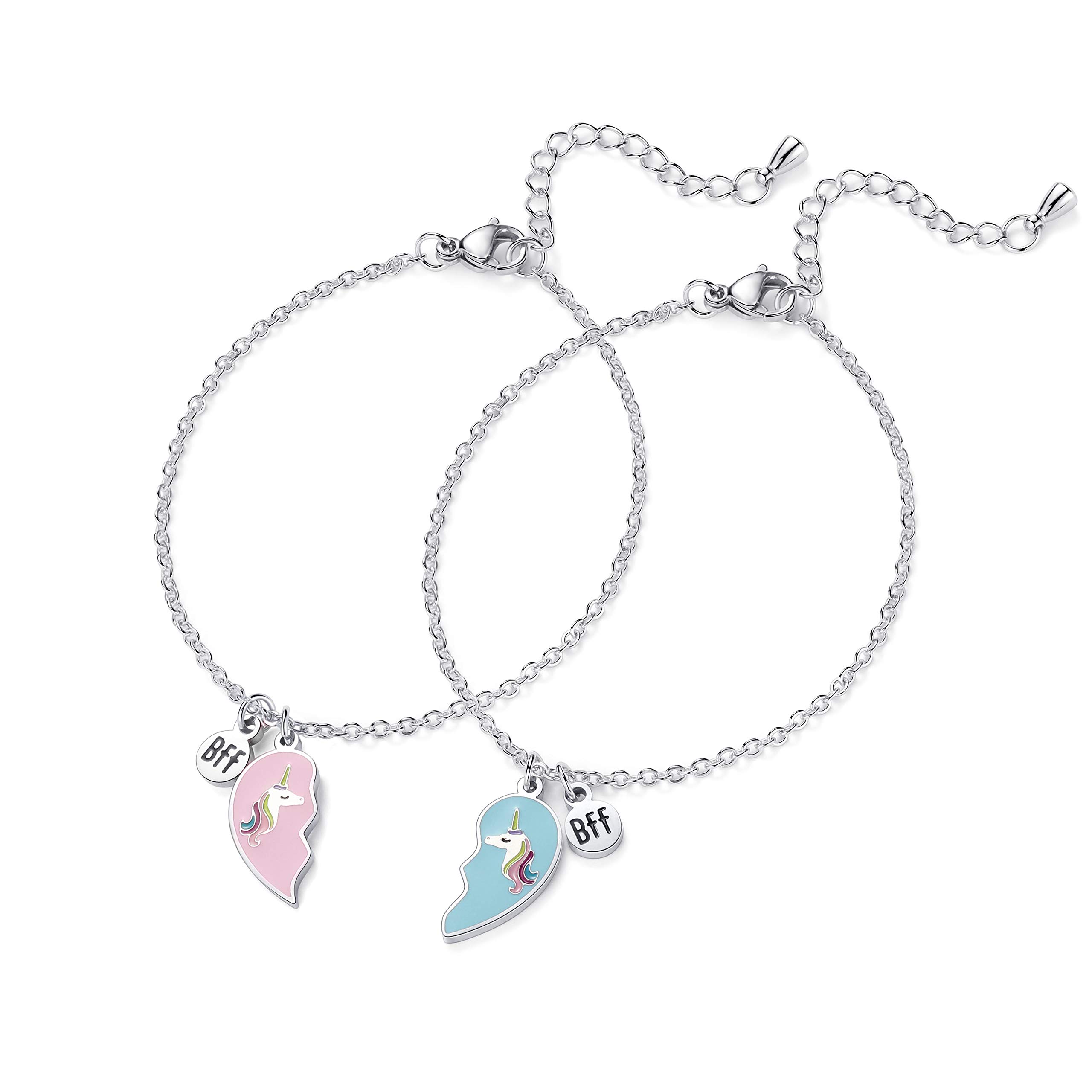 ZIBUYU® Lucky Unicorn Heart Bracelet Set for Women & Girls - 2 Pcs Stylish BFF Jewelry Gift, Friendship Bracelet for Best Friends, Kids & Teens - Perfect for Birthdays, Anniversaries & Valentine's Day