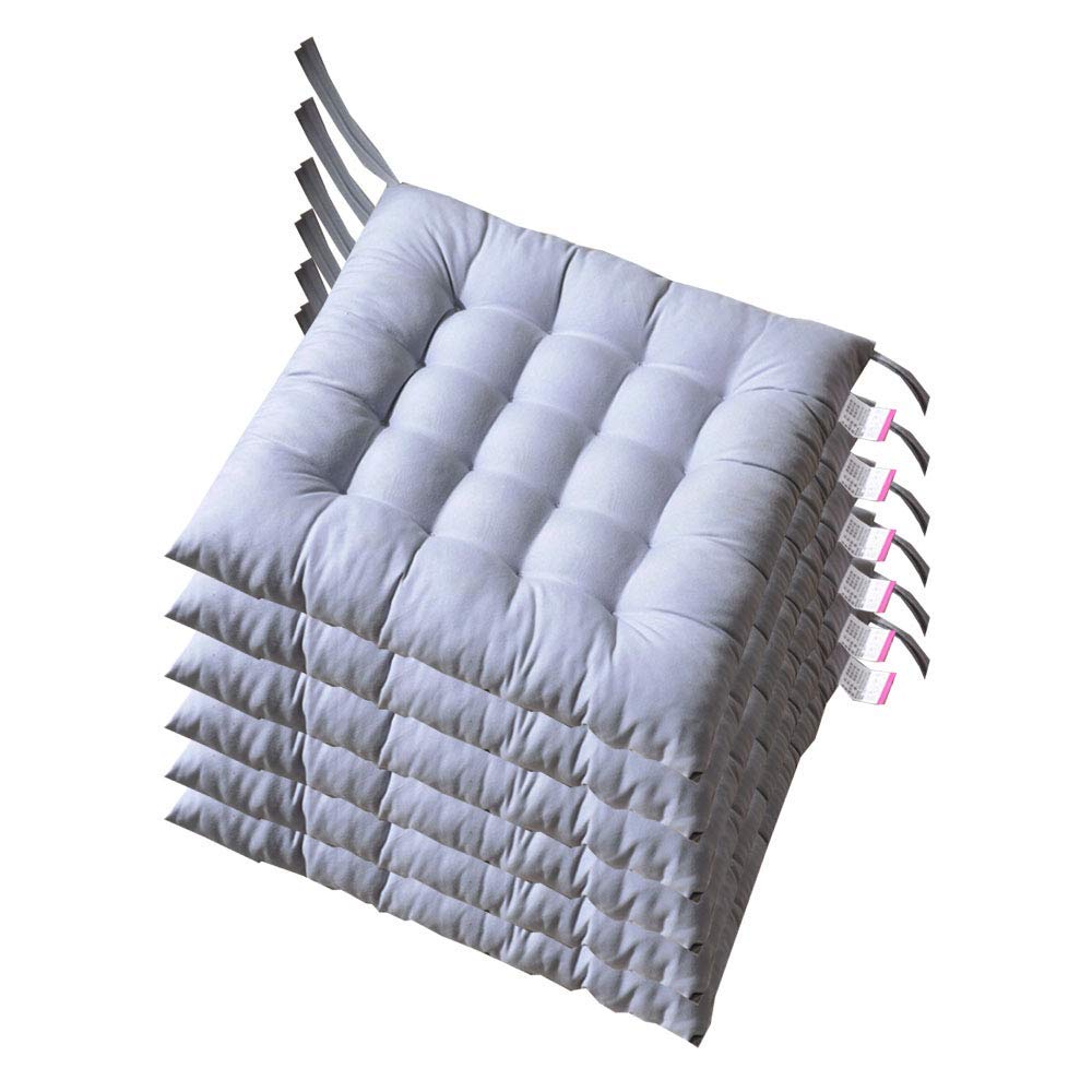 SHBV 6-Pack 40x40cm Light Gray Padded Chair Cushions with Ties - Comfortable Seat Cushions for Dining Room, Kitchen, Office, Garden & Outdoor Chairs - Soft Support for Home & Commercial Use