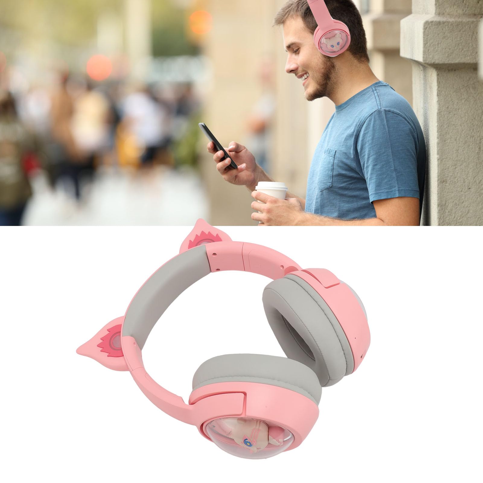 VBESTLIFE Wireless Cat Ear Headphones with RGB LED Lights - Bluetooth Over-Ear Gaming Headset for PC, Laptop, Smartphone - Perfect for Gaming, Music, and Cosplay (Gifts for Boys & Girls)