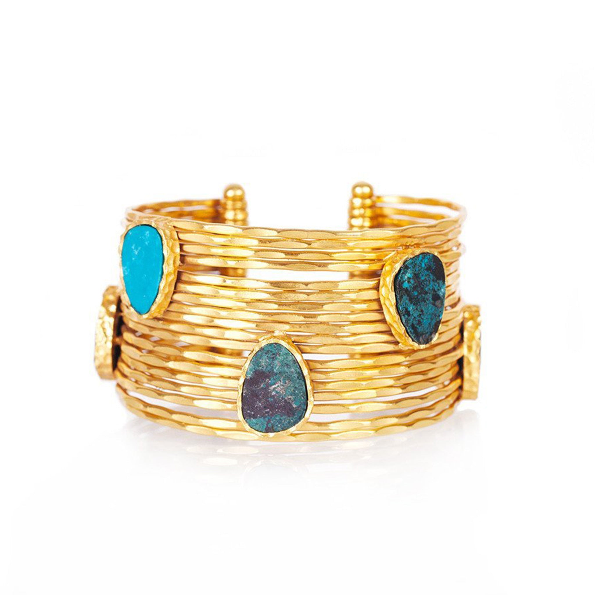 Stackable Turquoise Wire Cuff Bracelet - Adjustable Boho Jewelry for Women, Perfect for Casual Wear & Layering
