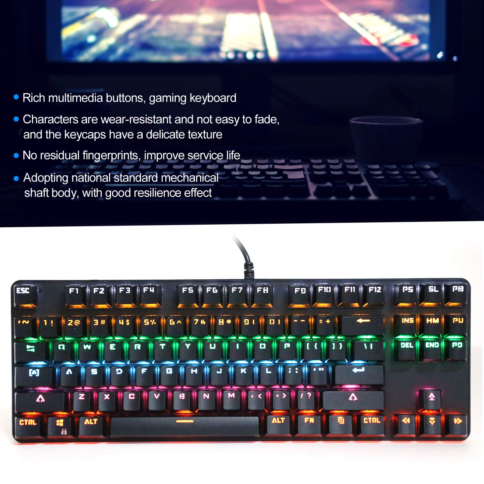 87-Key RGB Backlit Mechanical Keyboard - Full Size Ergonomic Gaming Keyboard for PC, Laptop & Desktop (Black) | Perfect for Office Work, Gaming & Programming