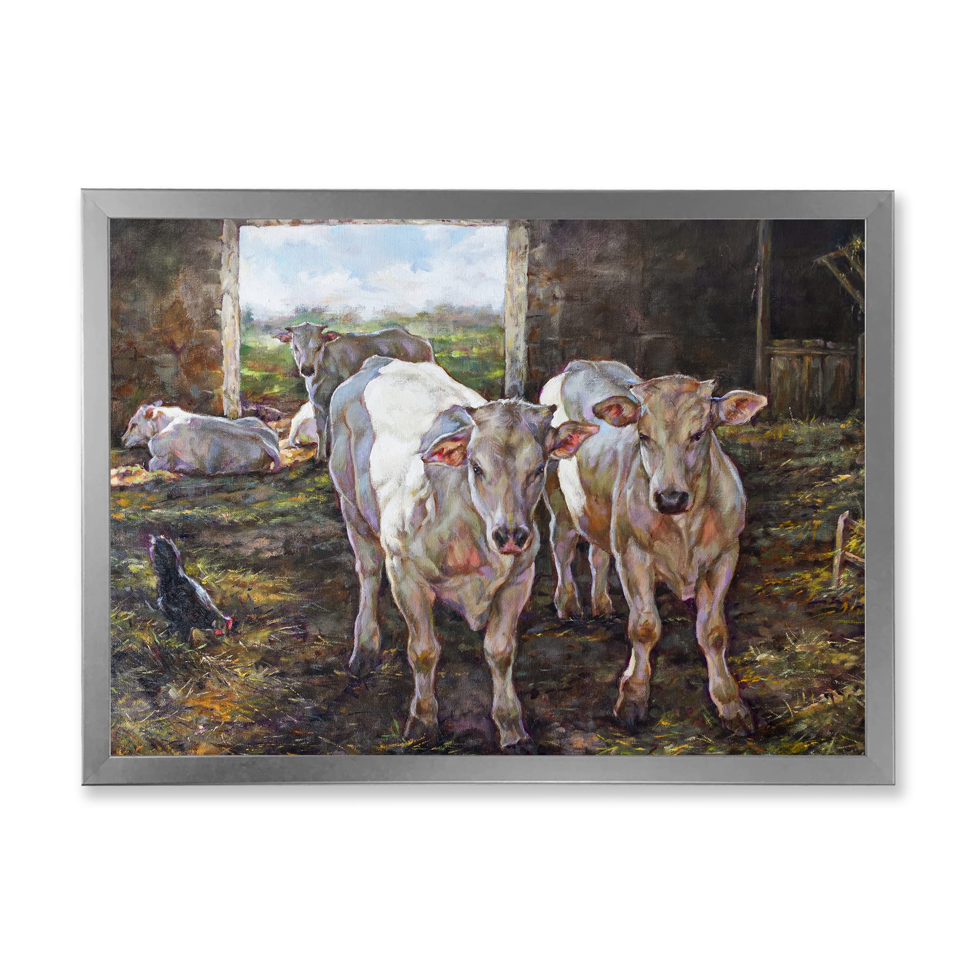 Two Cows in Stable Farmhouse Framed Wall Art - Rustic Countryside Decor for Living Room, Bedroom & Office