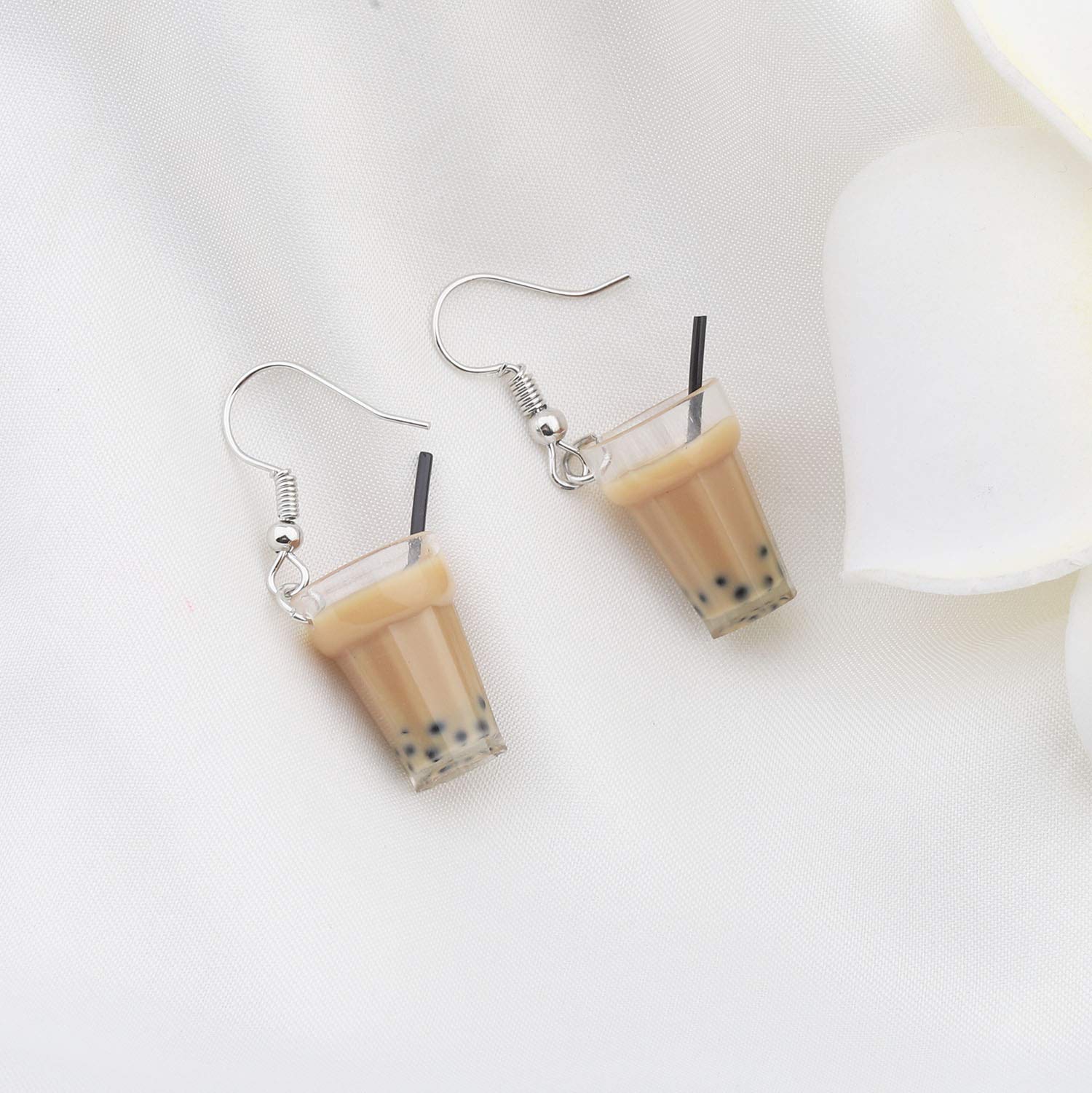 Boba Bubble Resin Pearl Milk Tea Dangle Earrings - Cute Kawaii Jewelry Gift for Women & Girls - Perfect for Tea Parties, Cosplay & Anime Lovers