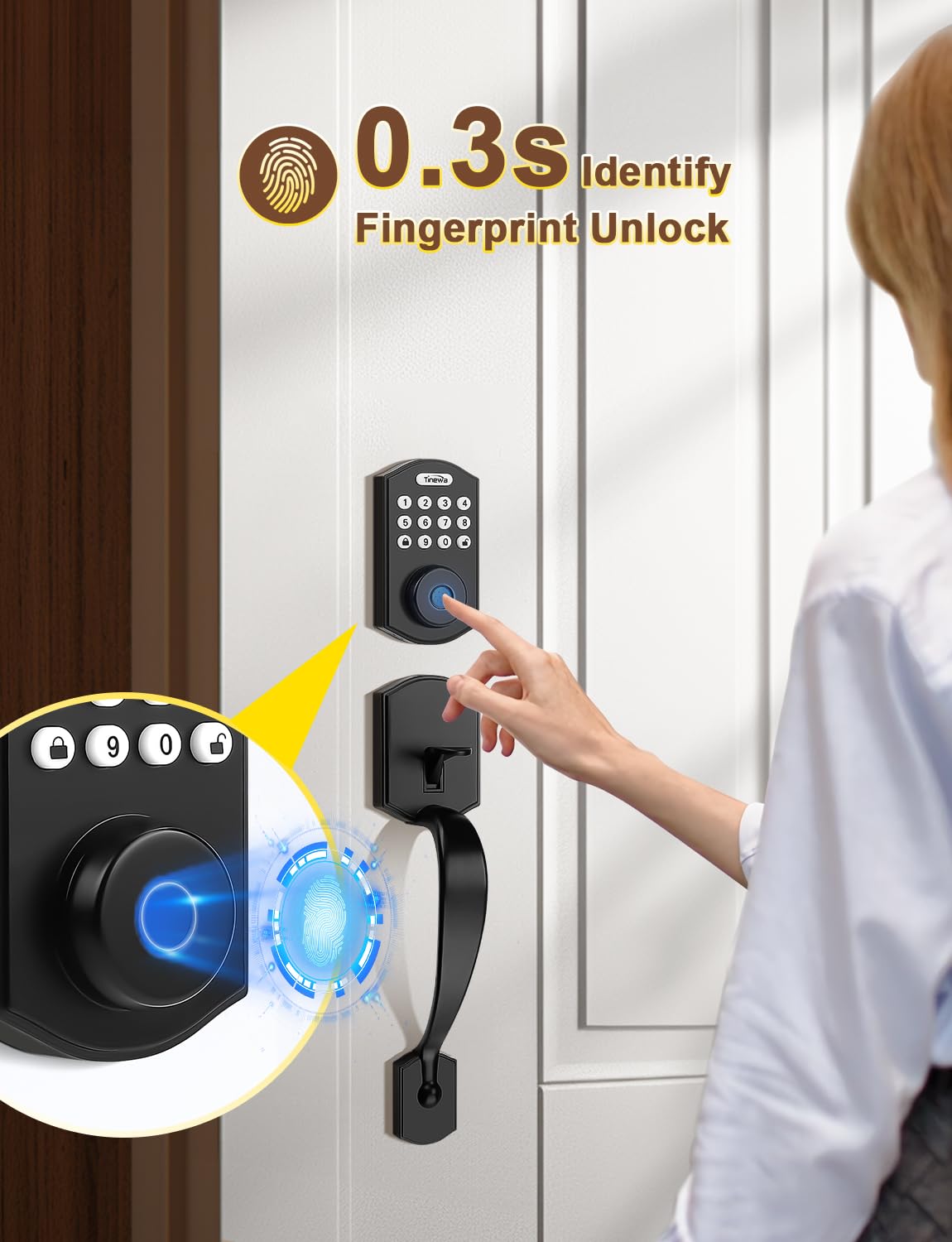 Smart Fingerprint Door Lock - Keyless Entry with Keypad & Auto Lock for Home Security - Matte Black