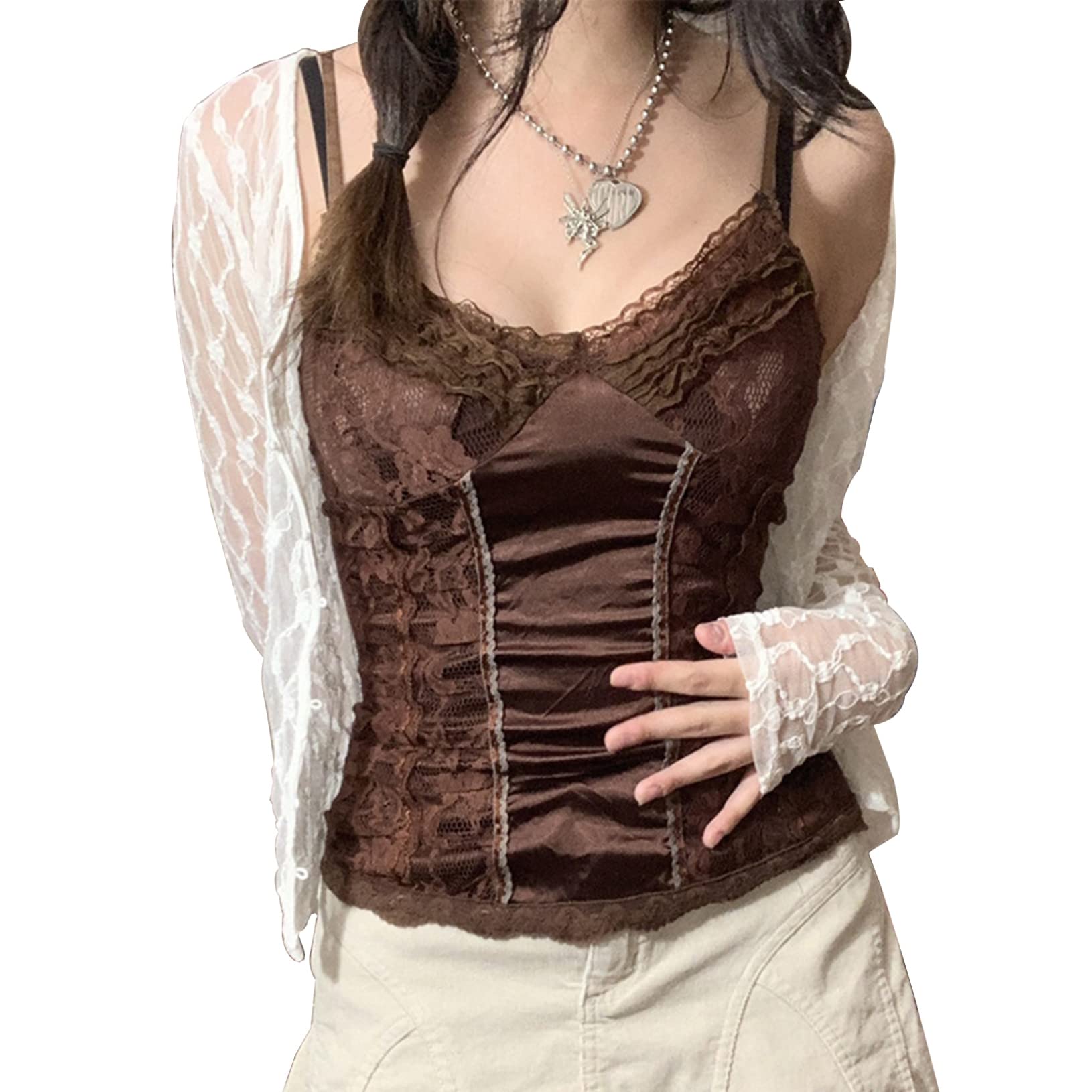 ACSUSS Women's Sexy Y2K Lace Crop Top - Backless Vest for Summer, 90s Streetwear, E-Girl Aesthetic, Fairy Grunge Fashion | Perfect for Music Festivals, Parties & Retro Outfits