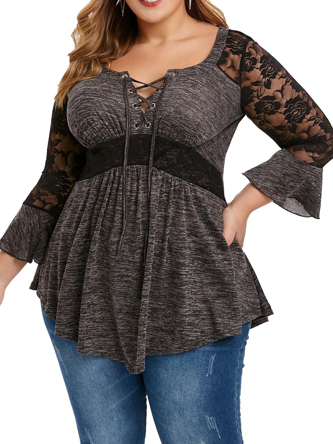 Women's Plus Size Gothic Corset Top - Lace Up Ribbed Casual T-Shirt for Women | Perfect for Halloween, Cosplay & Gothic Fashion Outfits