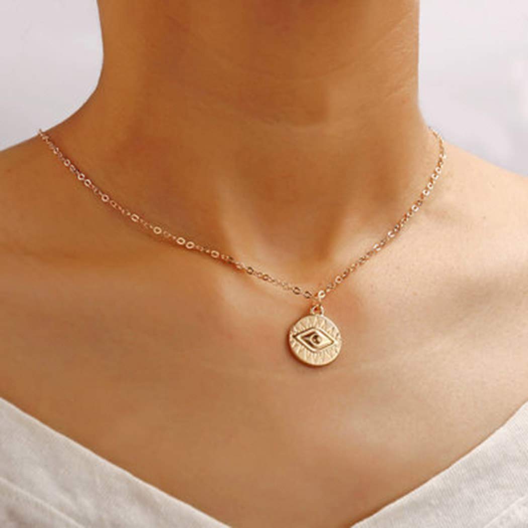 Dreamyn Boho Evil Eye Choker Necklace with Gold Coin Pendant - Adjustable Minimalist Short Chain Necklace for Women | Perfect for Layering, Boho Outfits & Everyday Wear