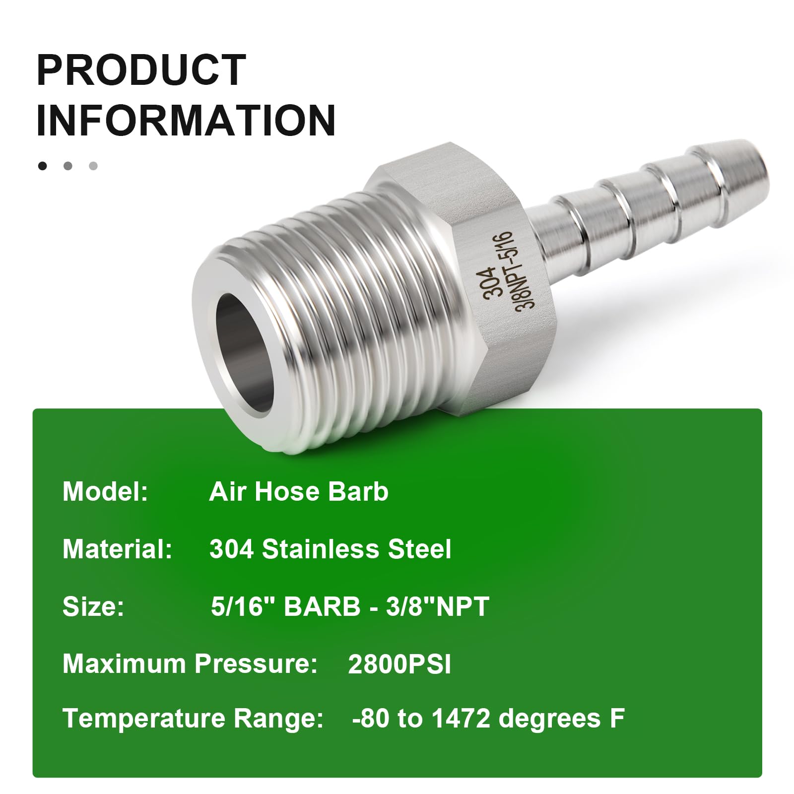 TAISHER 5PCS 304 Stainless Steel Air Hose Fittings Kit - 5/16