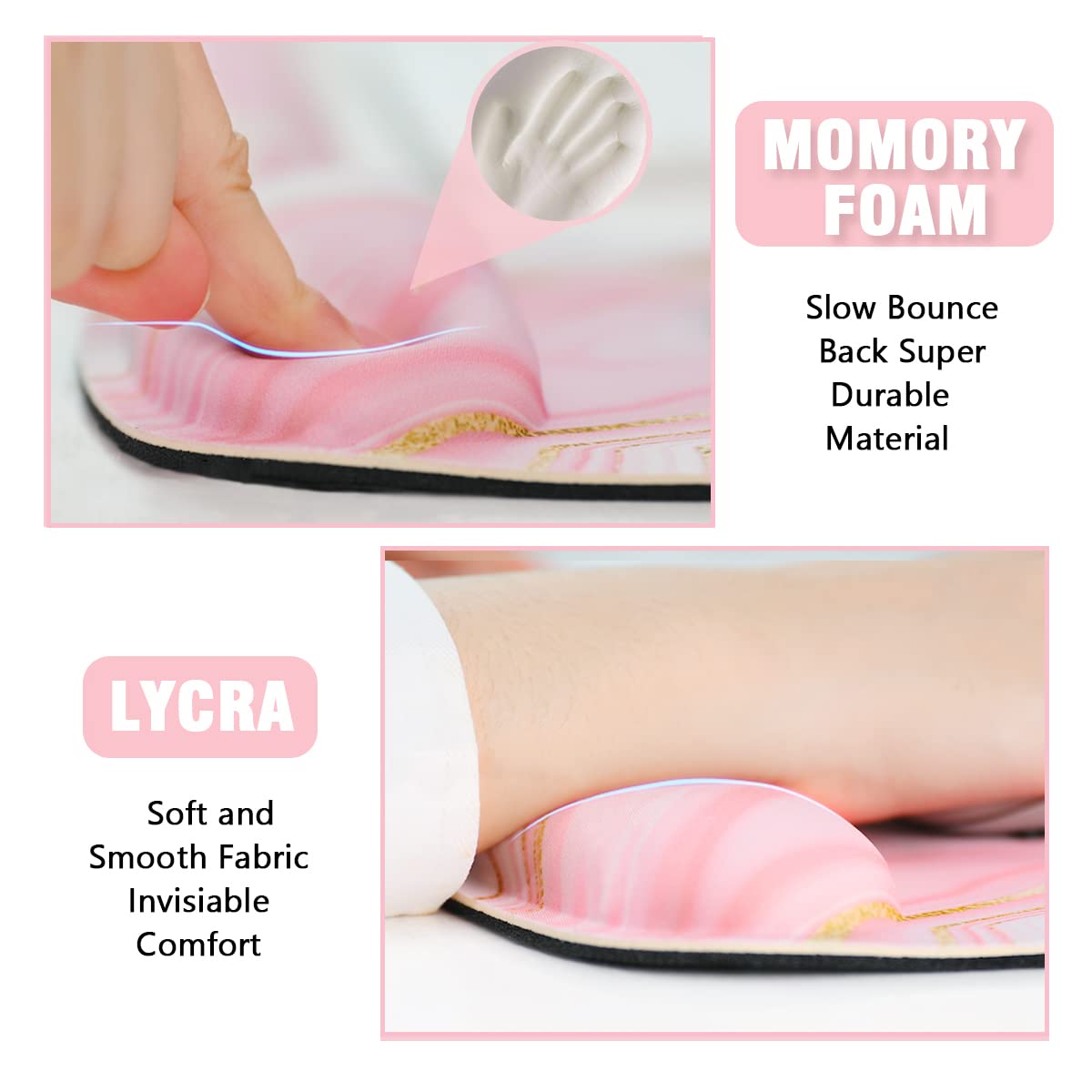 Ergonomic Keyboard & Mouse Wrist Rest Set - Memory Foam Support for Office & Gaming - Pink Fluid Design