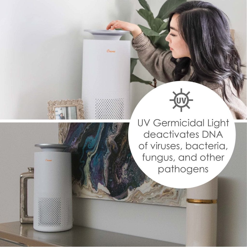 Crane Air Purifier for Large Rooms - HEPA Filter, Quiet Operation, Covers Up to 500 Sq Ft - Perfect for Bedroom, Living Room, Office & Nursery Air Purification