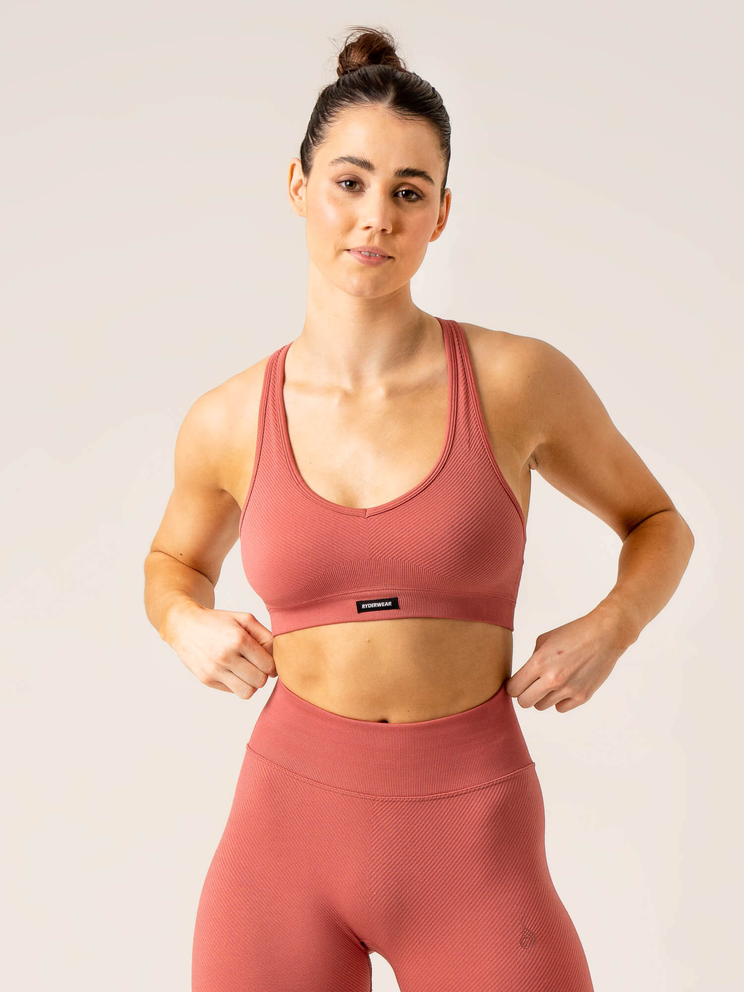 Circuit Rib Seamless Sports Bra for Women - High Support Workout Top in Dusty Red - Perfect for Yoga, Running & Gym Fitness Activities