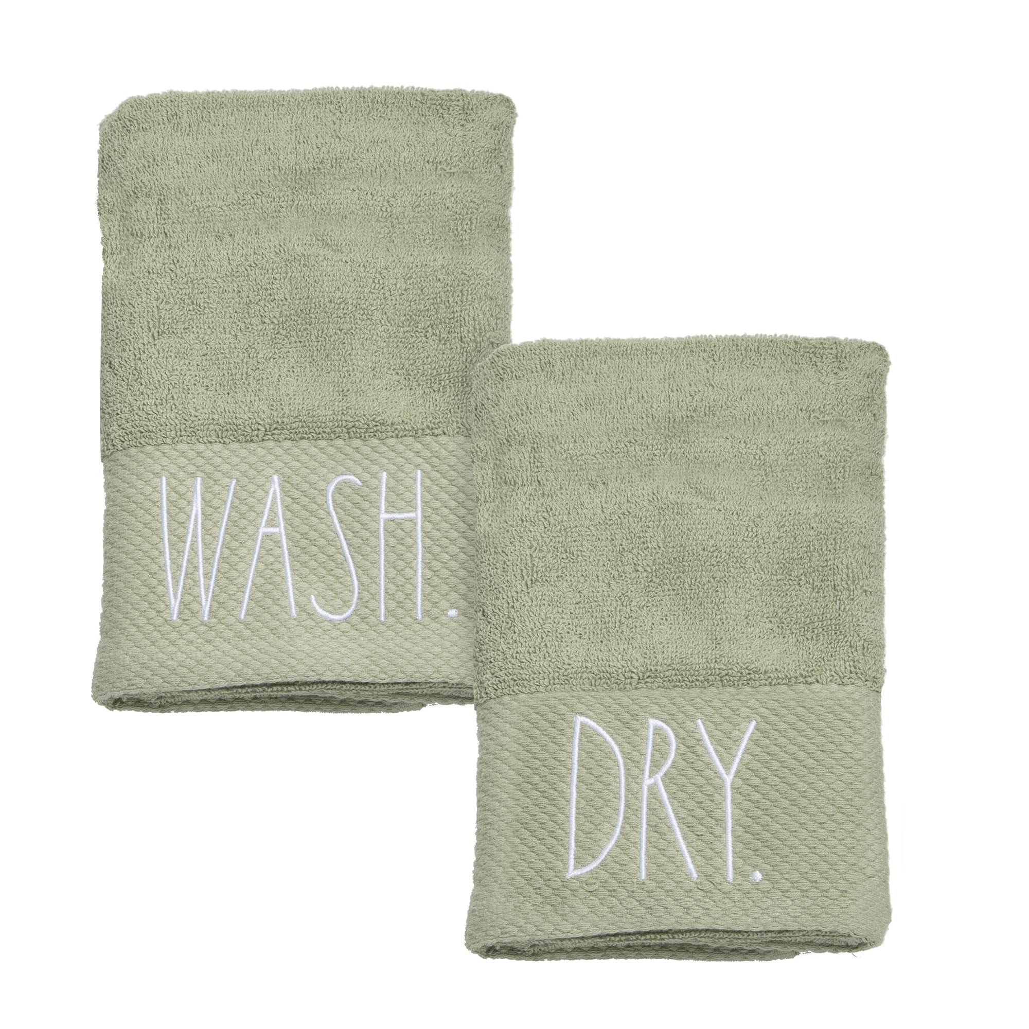 Rae Dunn Embroidered Hand Towels Set of 2 - 100% Cotton Highly Absorbent Kitchen & Bathroom Towels (16x28 Inches) - Sage Green Decorative Towels for Home, Gifts & Spa Use