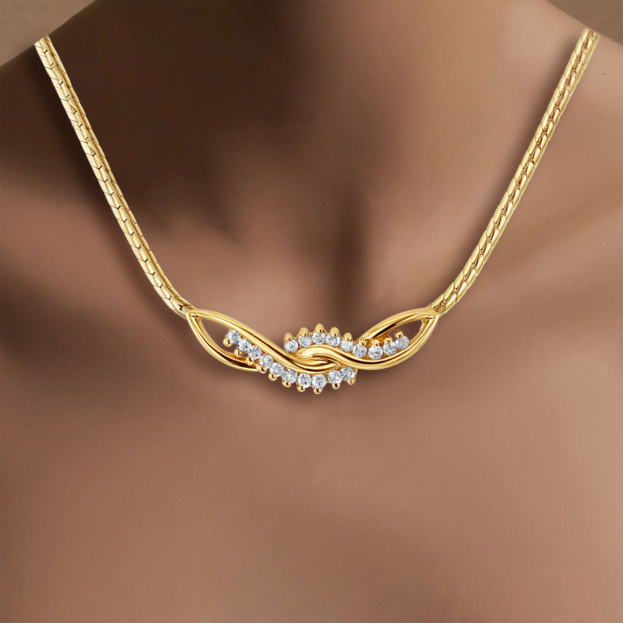 Infiniti Diamond Necklace with Beveled Snake Chain - Elegant 14K Gold Plated Pendant Jewelry for Women, Perfect Gift for Anniversary, Valentine's Day & Special Occasions