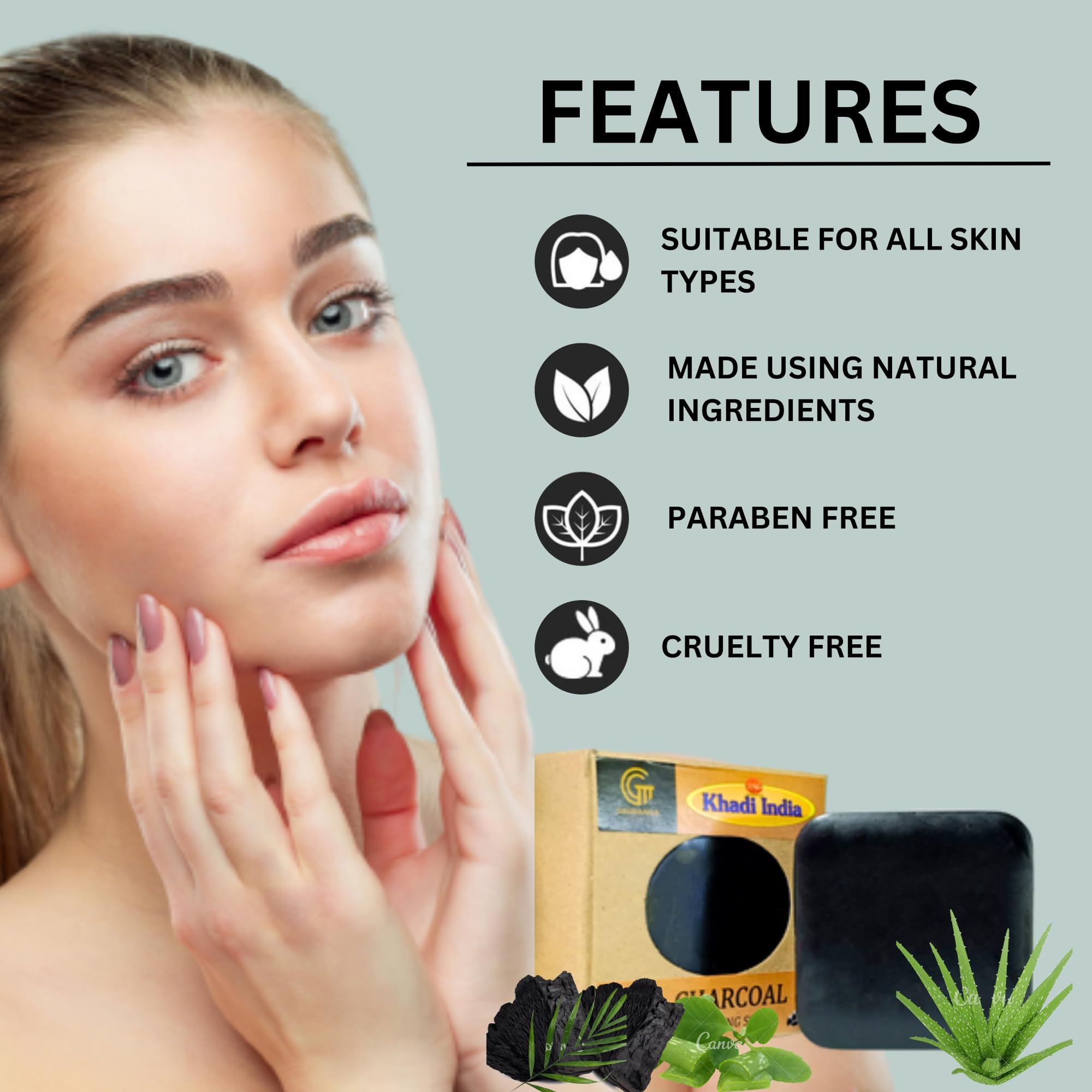 Khadi Activated Bamboo Charcoal Soap - 150g (Pack of 2) | Natural Tea Tree Oil Face & Body Soap for Acne, Dark Spots & Anti-Aging | Deep Detox, Oil Control & Skin Brightening | Handmade Premium Soap for Men & Women | Perfect for Daily Skincare Routine & Spa Treatments